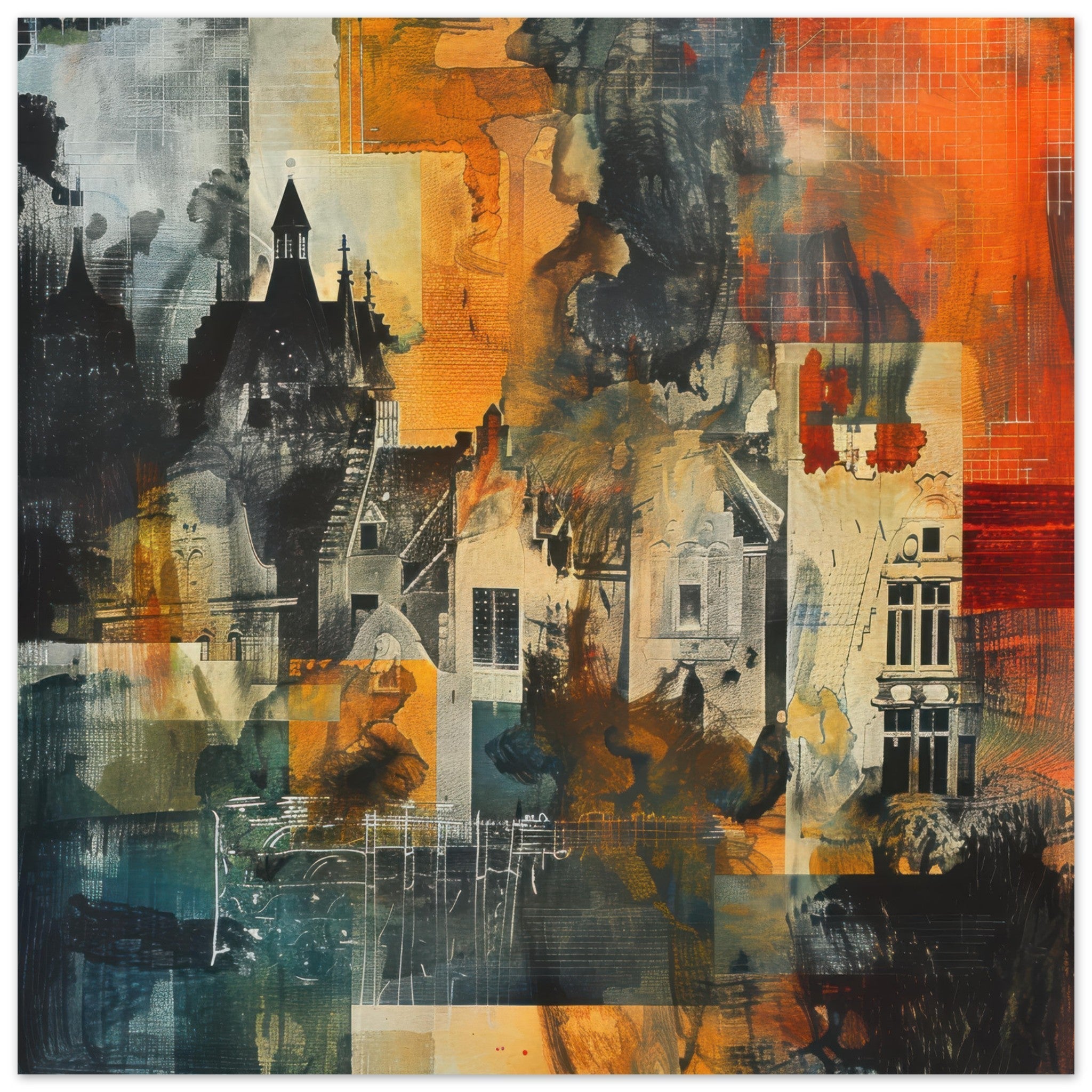 Fine Art Poster Square - Old culture of the Netherlands in abstract style 4 - Shop Ai Art WebShop - Digital Art online Store