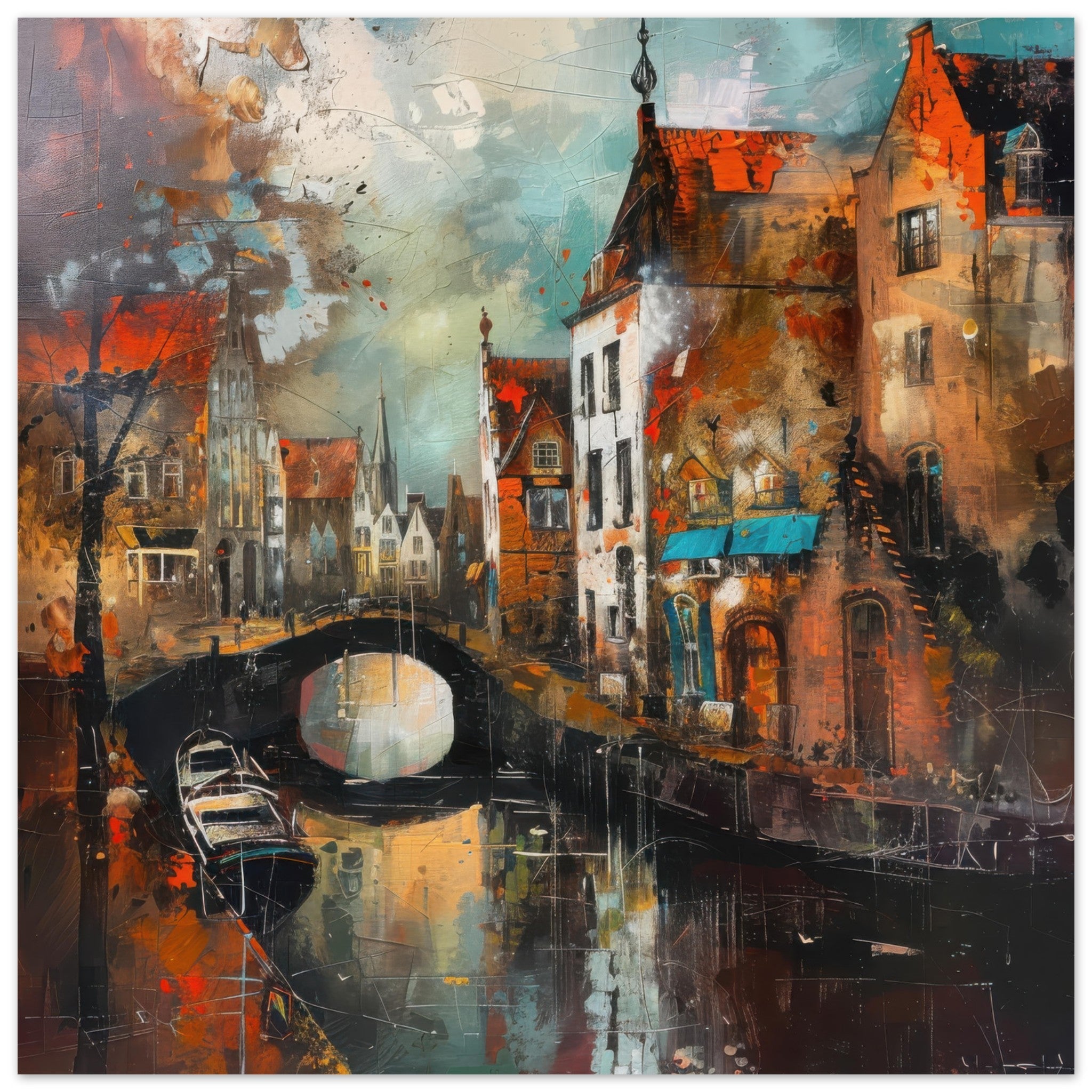 Fine Art Poster Square - Old culture of the Netherlands in abstract style 6 - Shop Ai Art WebShop - Digital Art online Store