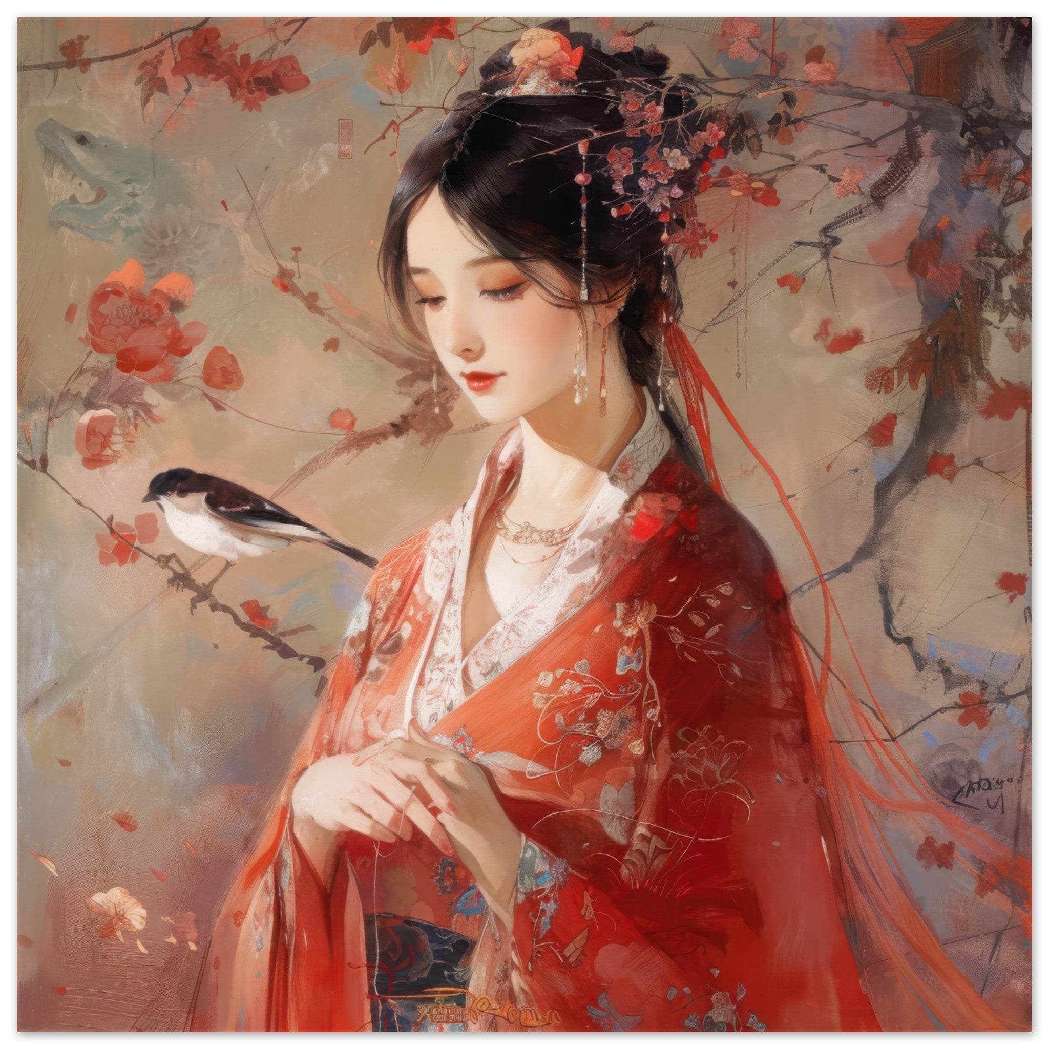 Fine Art Poster Square - Romanticism art style old culture of China 2 - Shop Ai Art WebShop - Digital Art online Store