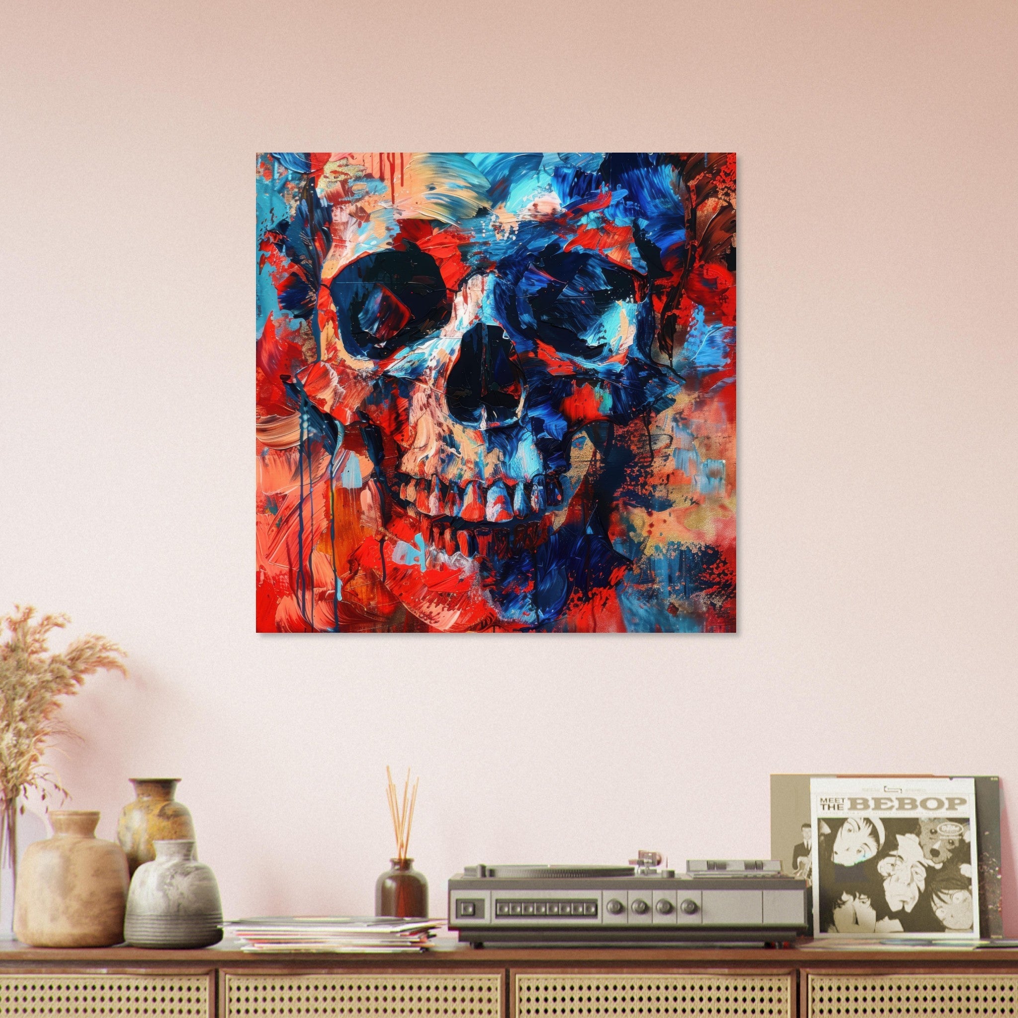 Fine Art Poster Square - Skull and Bones abstract art style - Shop Ai Art WebShop - Digital Art online Store