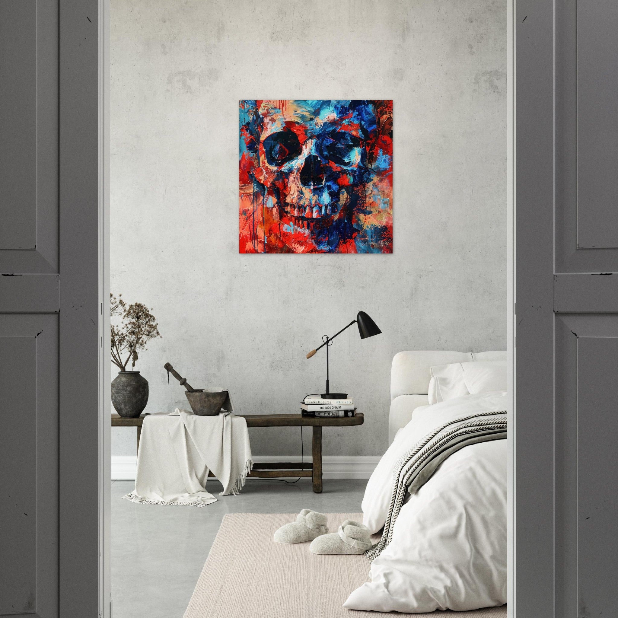 Fine Art Poster Square - Skull and Bones abstract art style - Shop Ai Art WebShop - Digital Art online Store