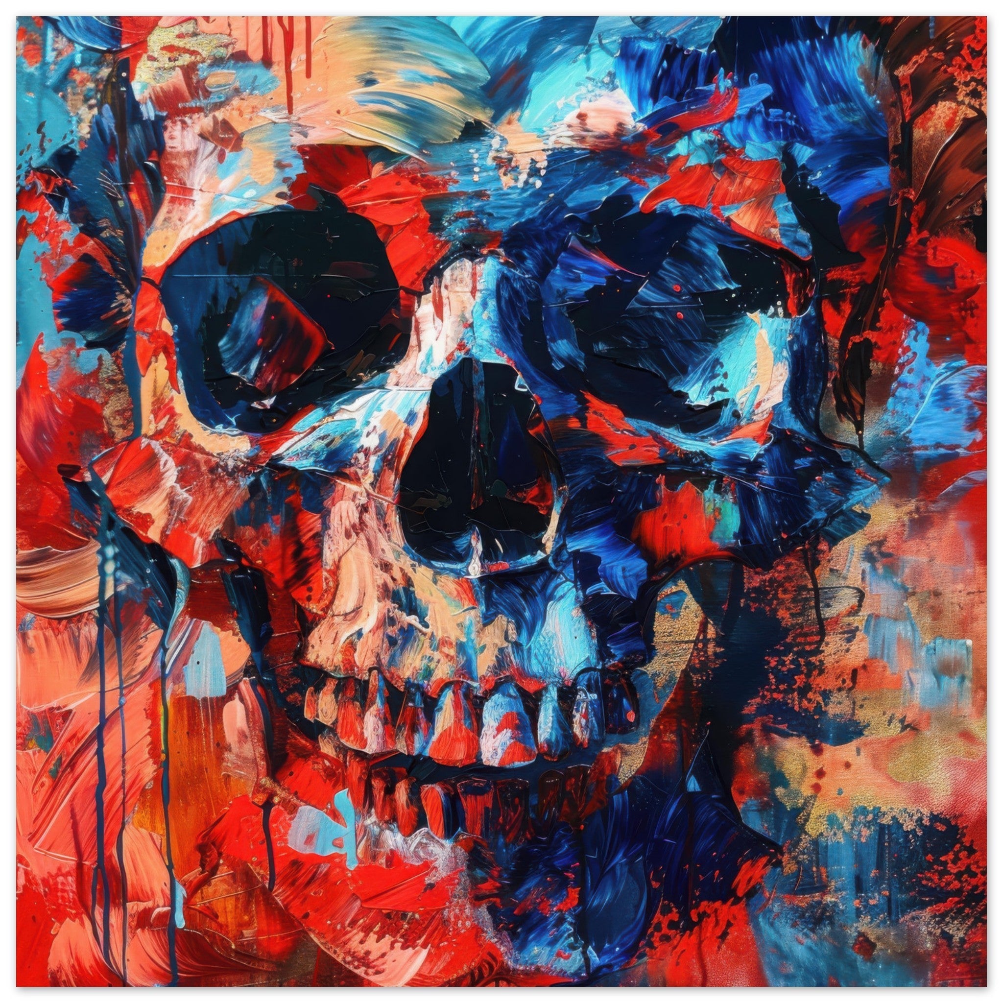 Fine Art Poster Square - Skull and Bones abstract art style - Shop Ai Art WebShop - Digital Art online Store