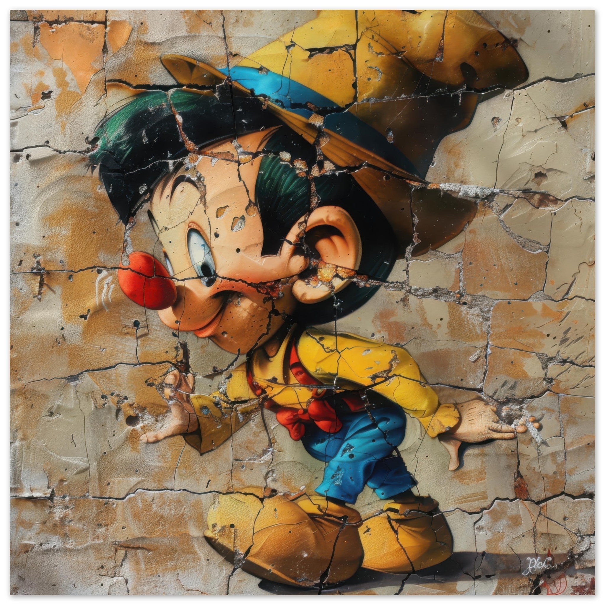 Fine Art Poster Square - street art style pinochio being naughty 19 - Ai Art Force