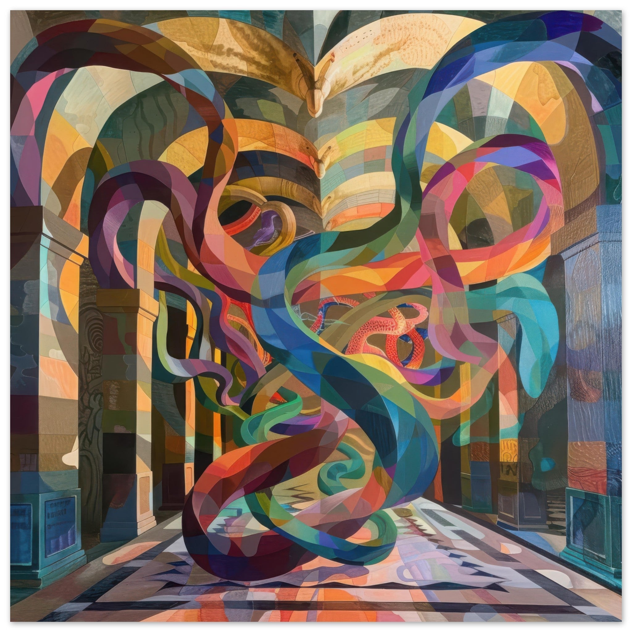 Fine Art Poster Square - The Hall of Serpentine Whispers abstract art style - Ai Art Force