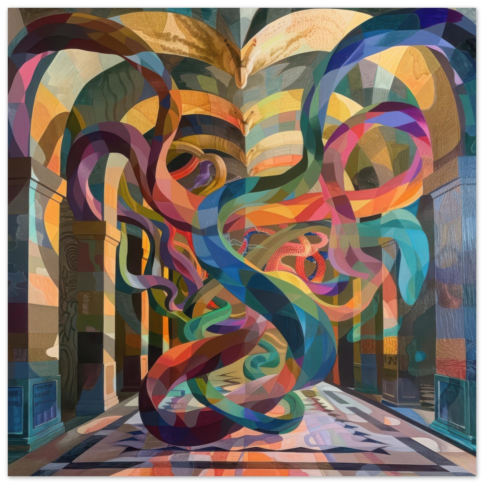 Fine Art Poster Square - The Hall of Serpentine Whispers abstract art style - Ai Art Force