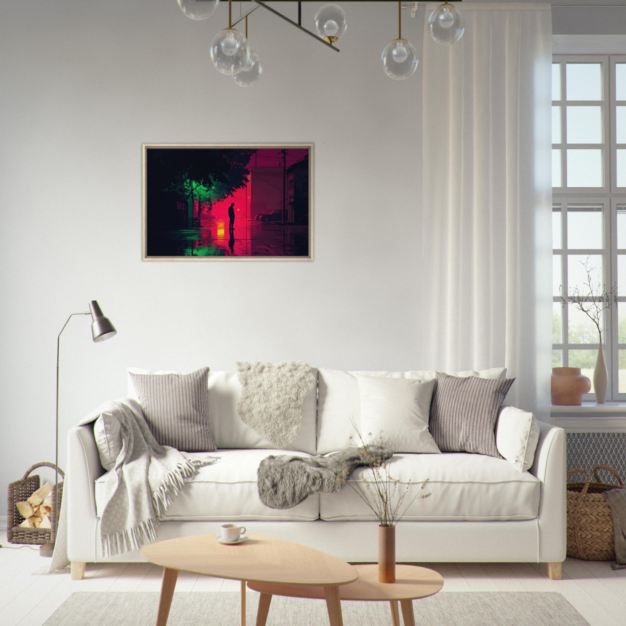 Framed Canvas Landscape - A city where neon lights create impossible rifle 4 - Shop Ai Art WebShop - Digital Art online Store