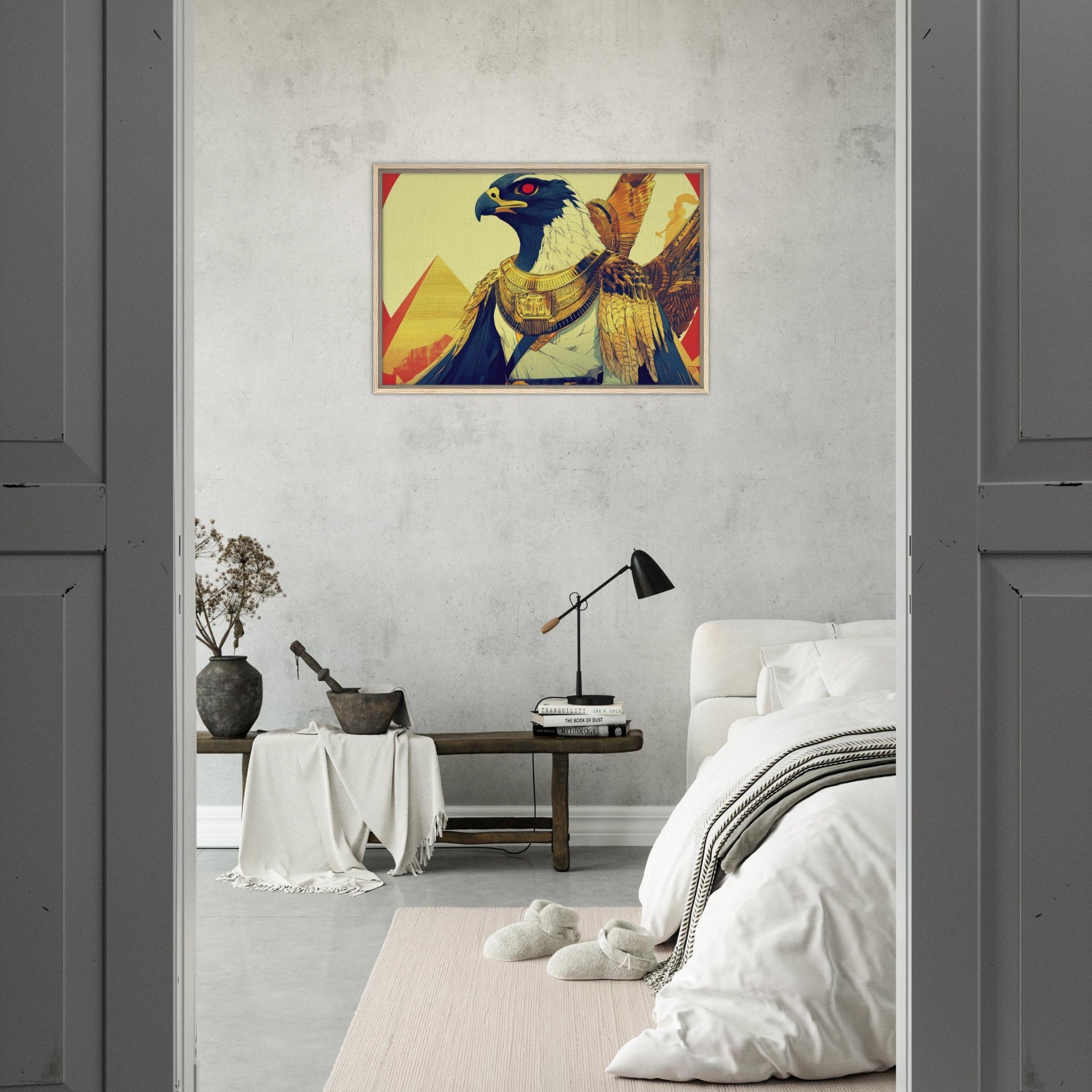 Framed Canvas Landscape - Ancient Egyptian Falcon God Horus A majestic far 3 - Shop Ai Art WebShop - Digital Art online Store