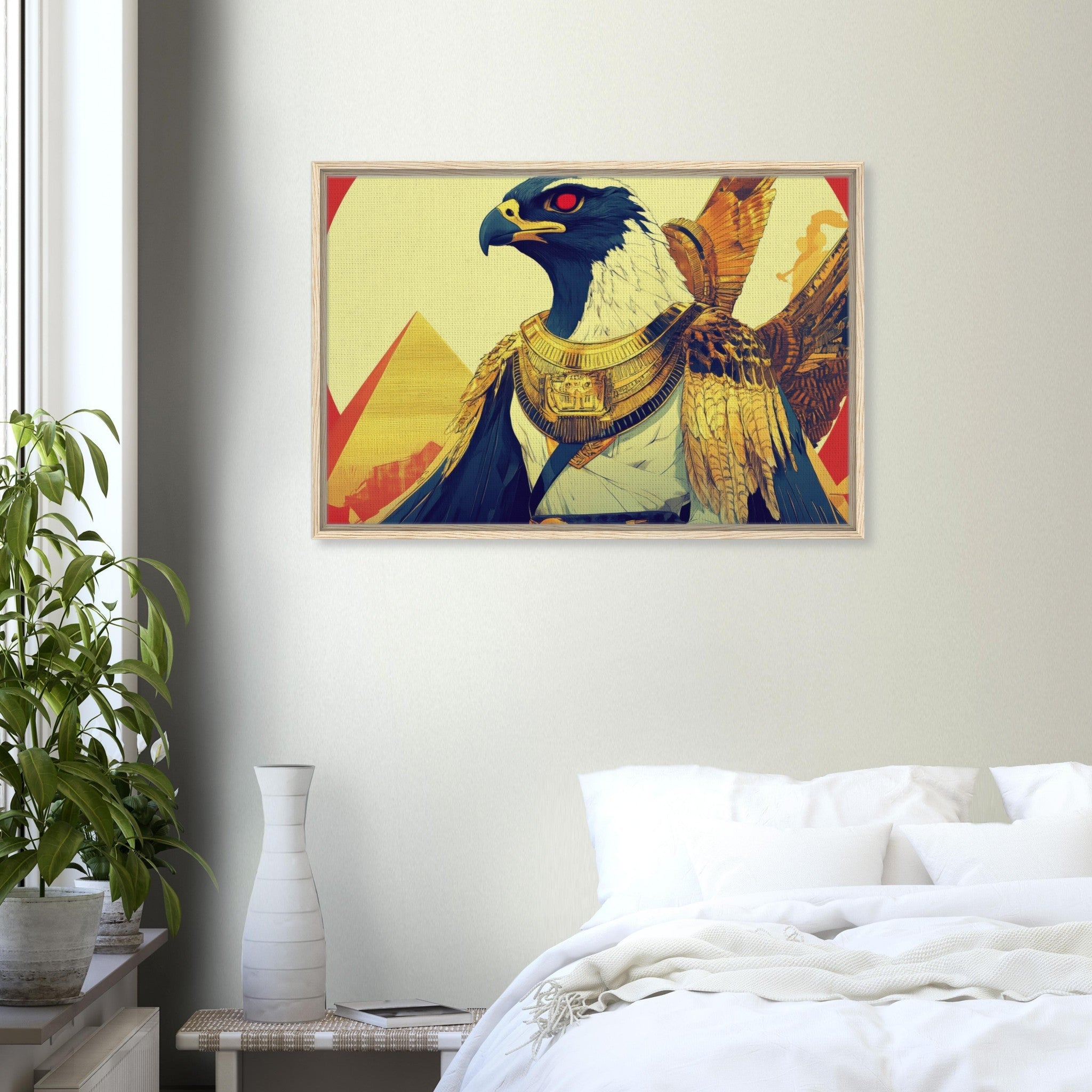 Framed Canvas Landscape - Ancient Egyptian Falcon God Horus A majestic far 3 - Shop Ai Art WebShop - Digital Art online Store