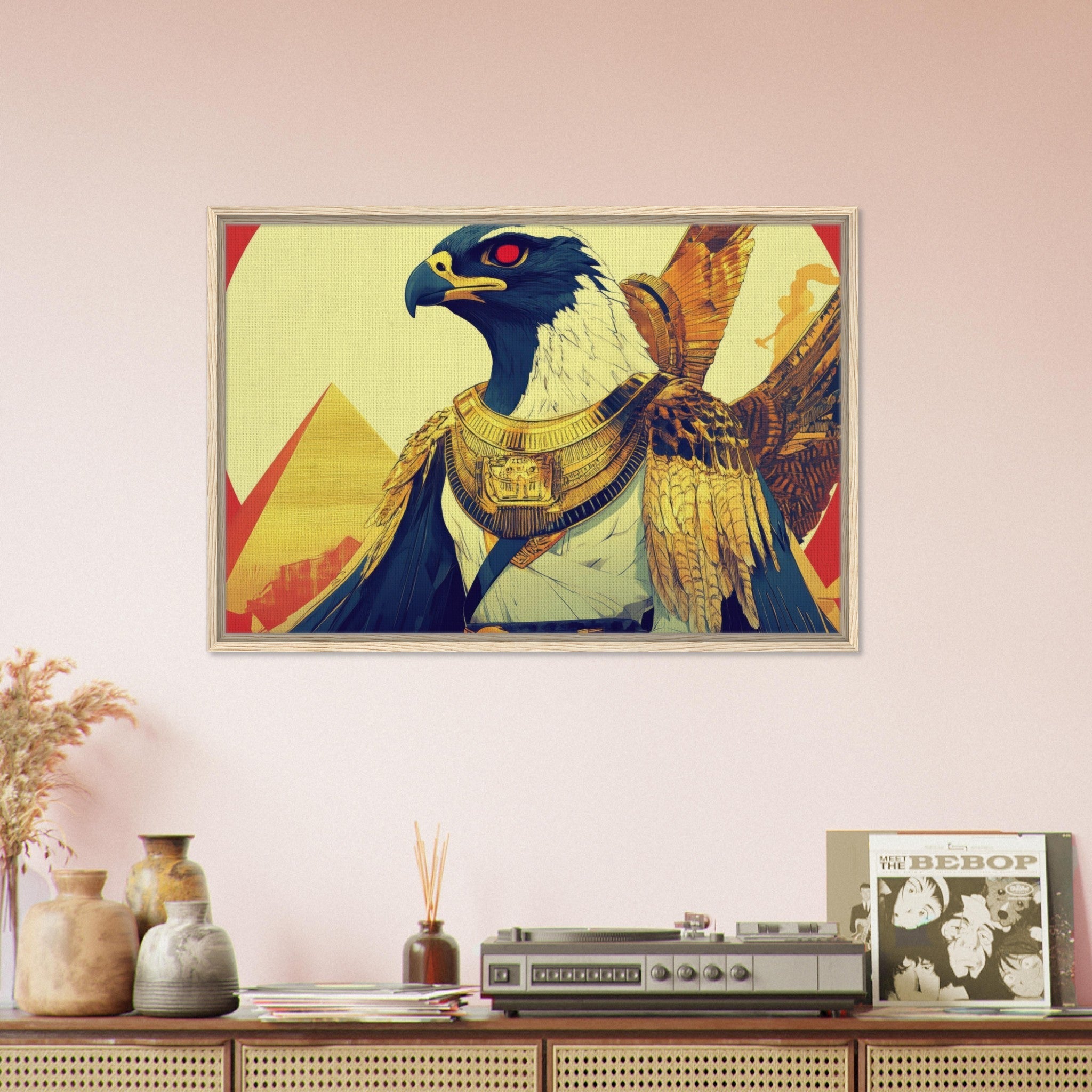 Framed Canvas Landscape - Ancient Egyptian Falcon God Horus A majestic far 3 - Shop Ai Art WebShop - Digital Art online Store