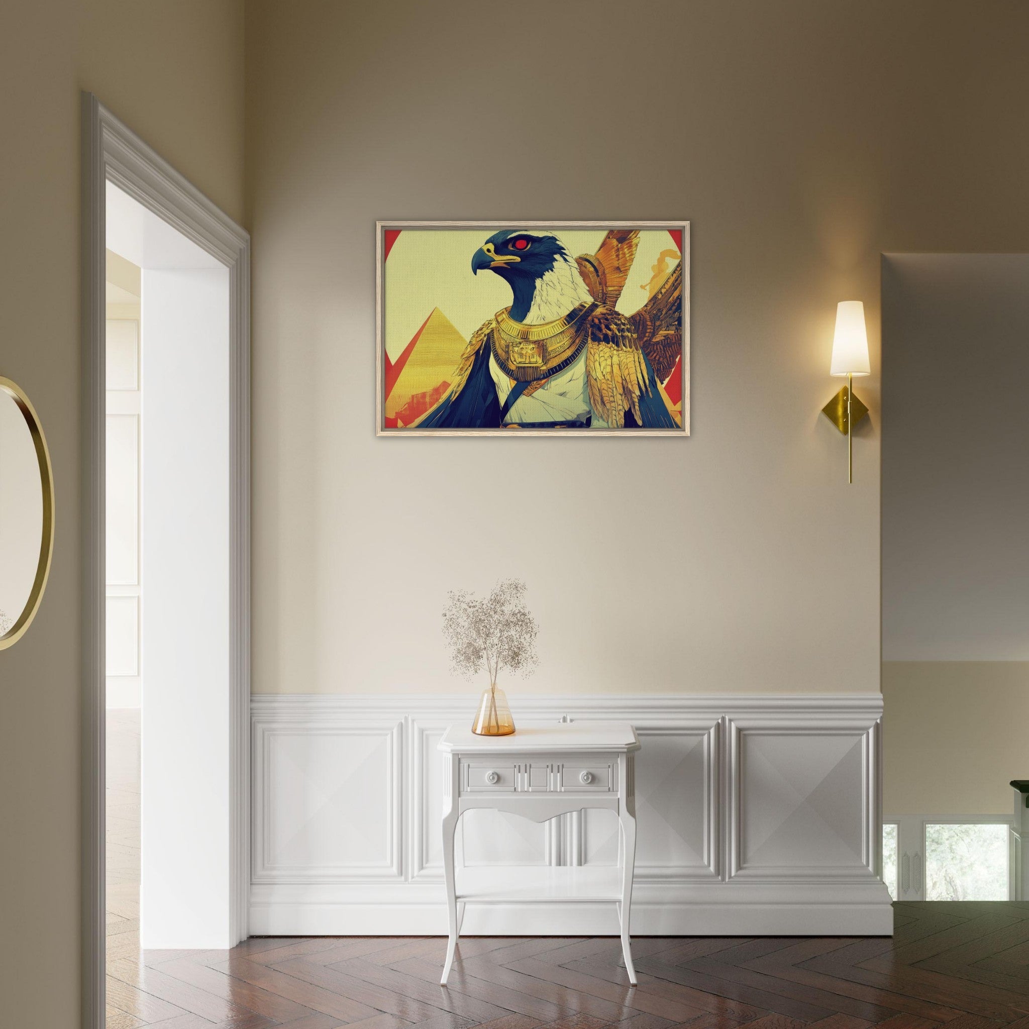 Framed Canvas Landscape - Ancient Egyptian Falcon God Horus A majestic far 3 - Shop Ai Art WebShop - Digital Art online Store