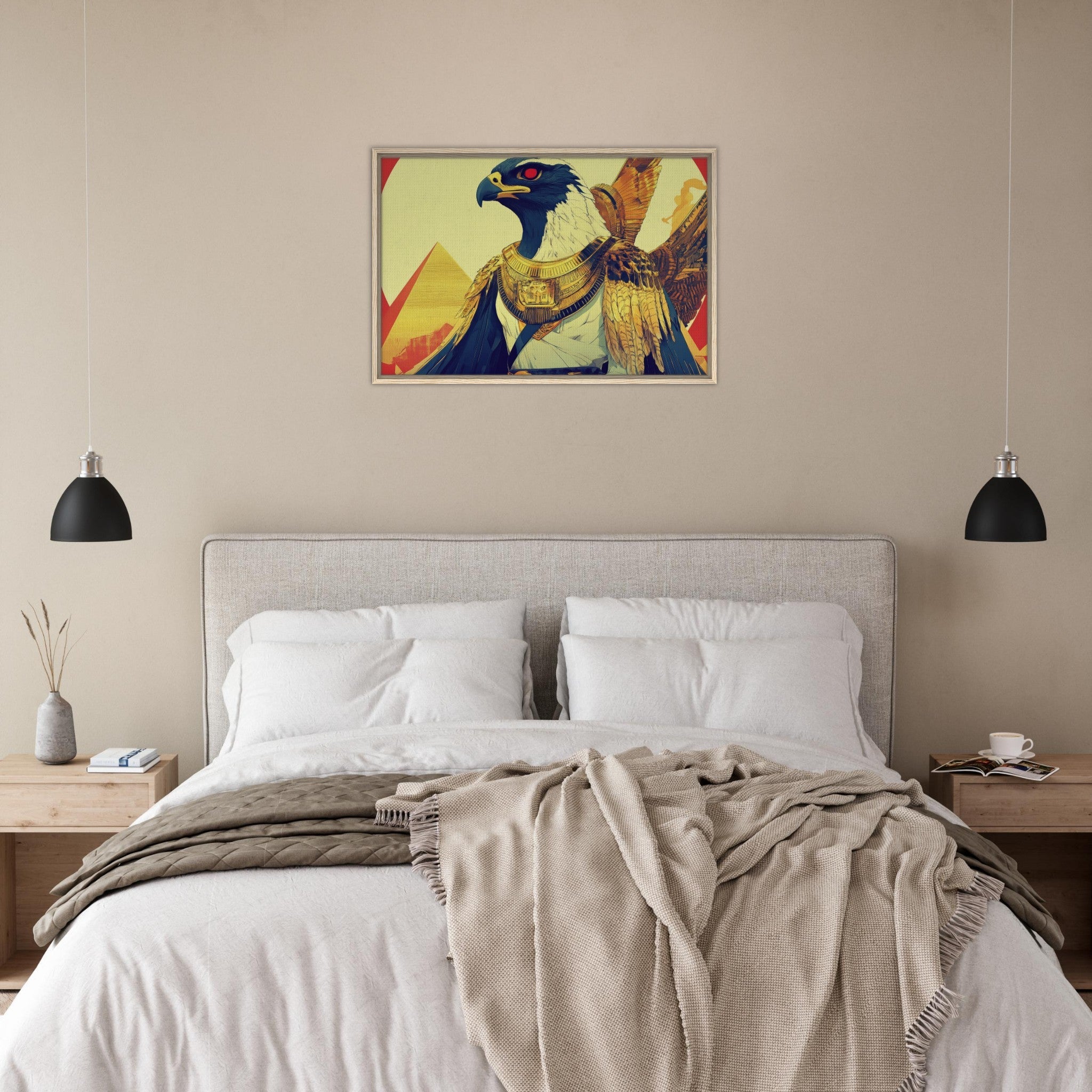 Framed Canvas Landscape - Ancient Egyptian Falcon God Horus A majestic far 3 - Shop Ai Art WebShop - Digital Art online Store