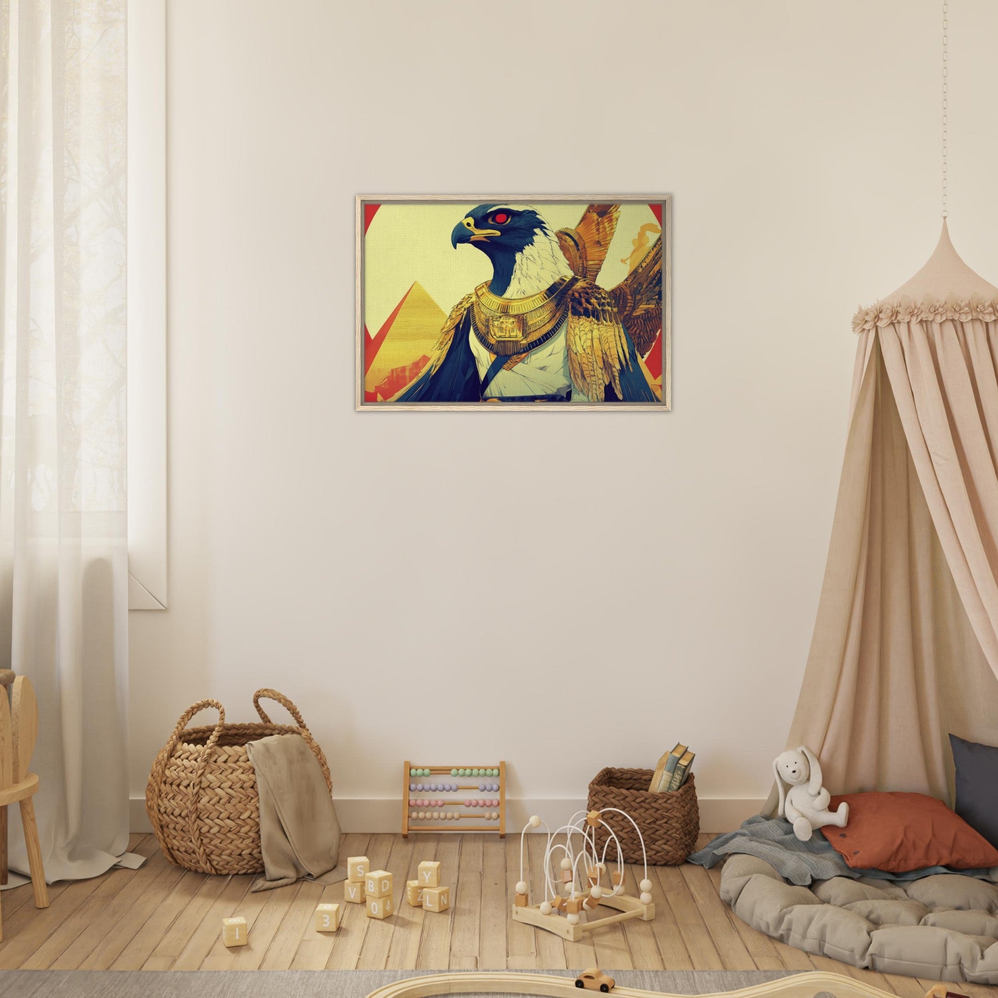 Framed Canvas Landscape - Ancient Egyptian Falcon God Horus A majestic far 3 - Shop Ai Art WebShop - Digital Art online Store