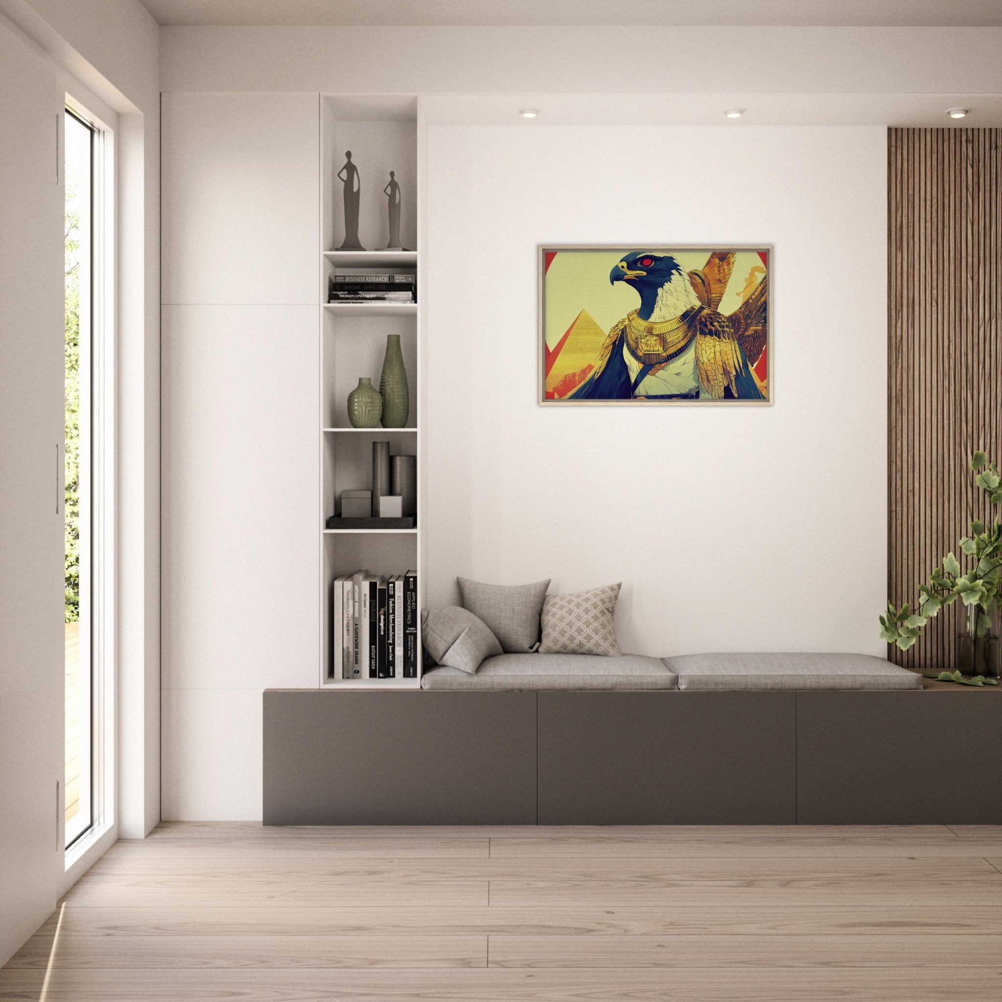 Framed Canvas Landscape - Ancient Egyptian Falcon God Horus A majestic far 3 - Shop Ai Art WebShop - Digital Art online Store