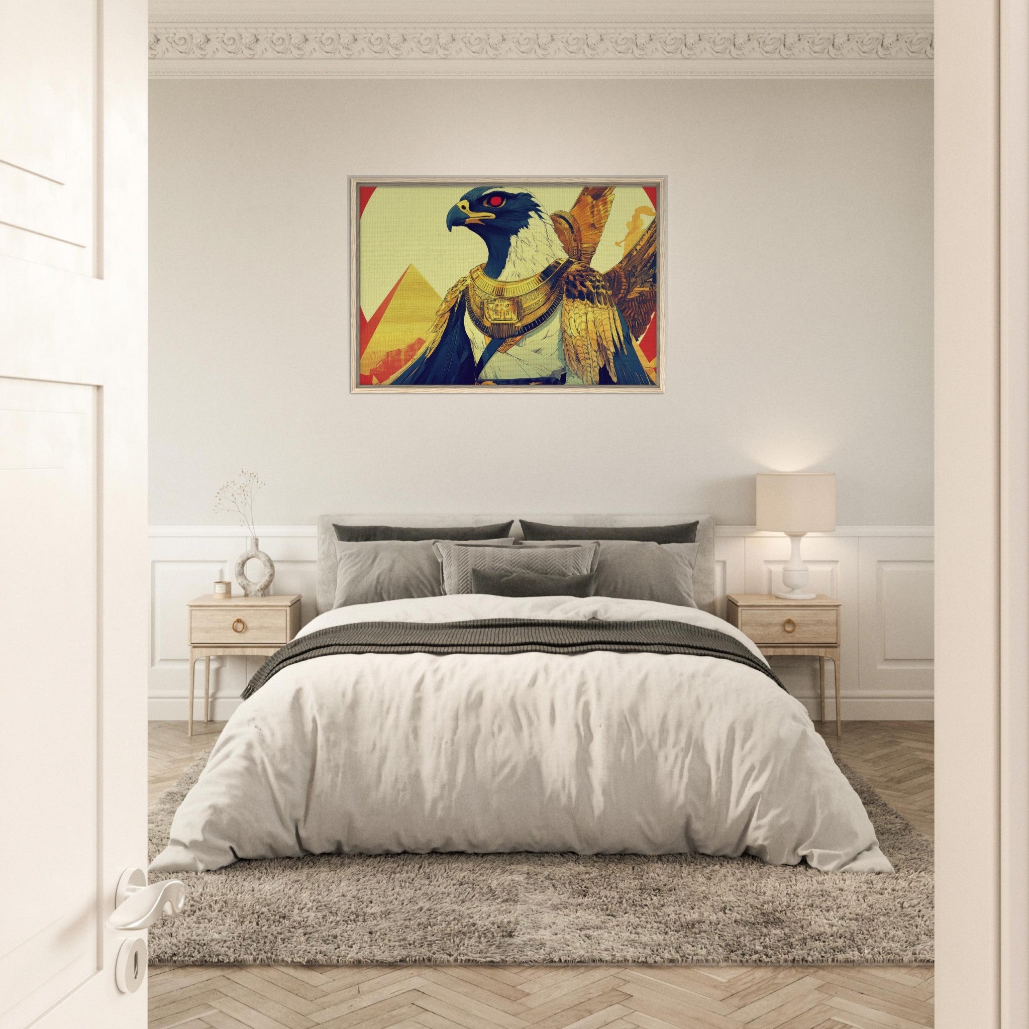 Framed Canvas Landscape - Ancient Egyptian Falcon God Horus A majestic far 3 - Shop Ai Art WebShop - Digital Art online Store