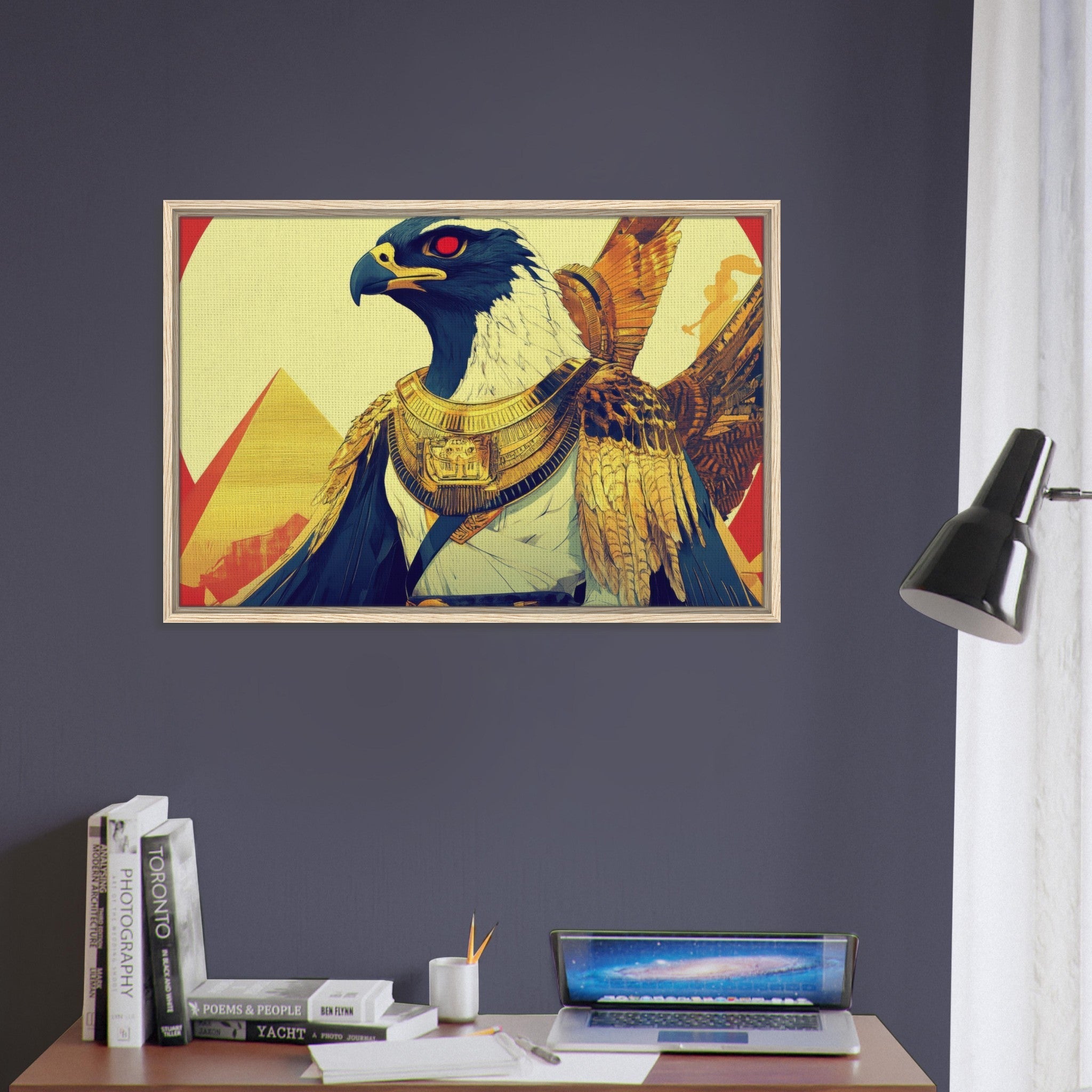Framed Canvas Landscape - Ancient Egyptian Falcon God Horus A majestic far 3 - Shop Ai Art WebShop - Digital Art online Store