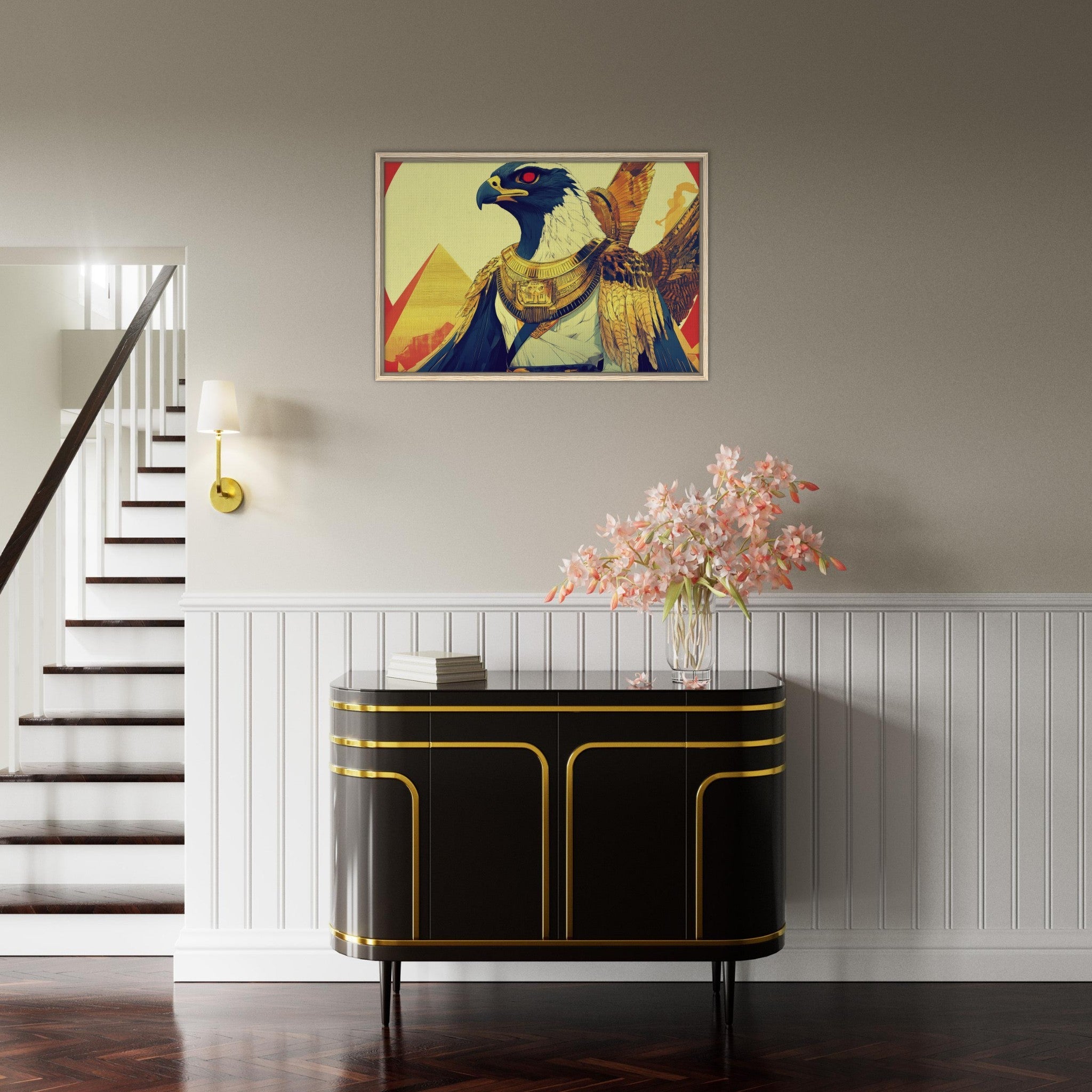 Framed Canvas Landscape - Ancient Egyptian Falcon God Horus A majestic far 3 - Shop Ai Art WebShop - Digital Art online Store