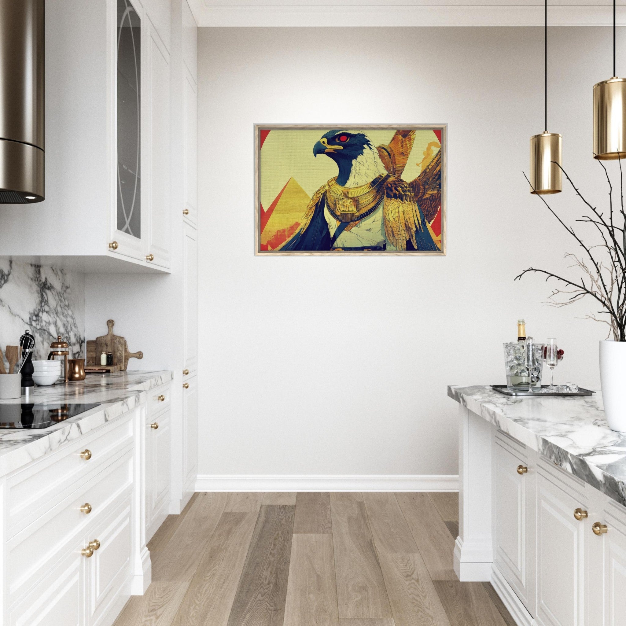 Framed Canvas Landscape - Ancient Egyptian Falcon God Horus A majestic far 3 - Shop Ai Art WebShop - Digital Art online Store