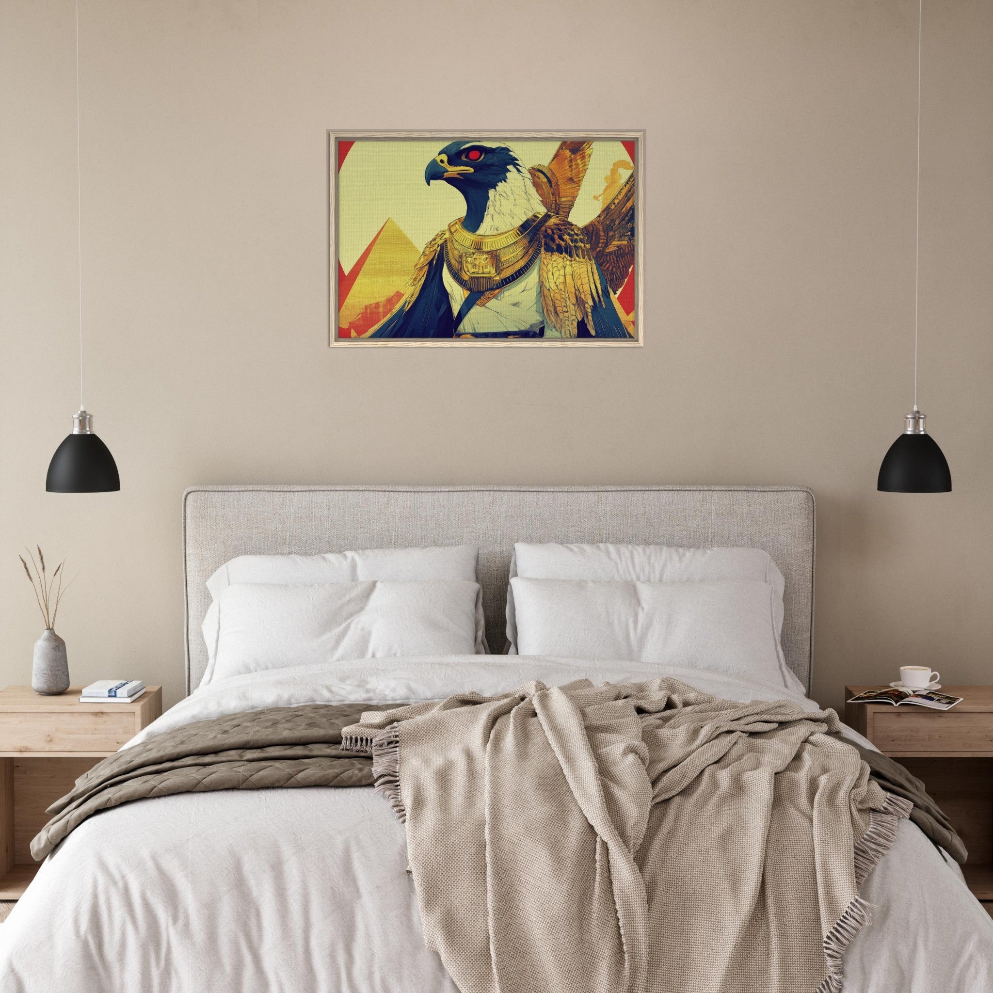 Framed Canvas Landscape - Ancient Egyptian Falcon God Horus A majestic far 3 - Shop Ai Art WebShop - Digital Art online Store