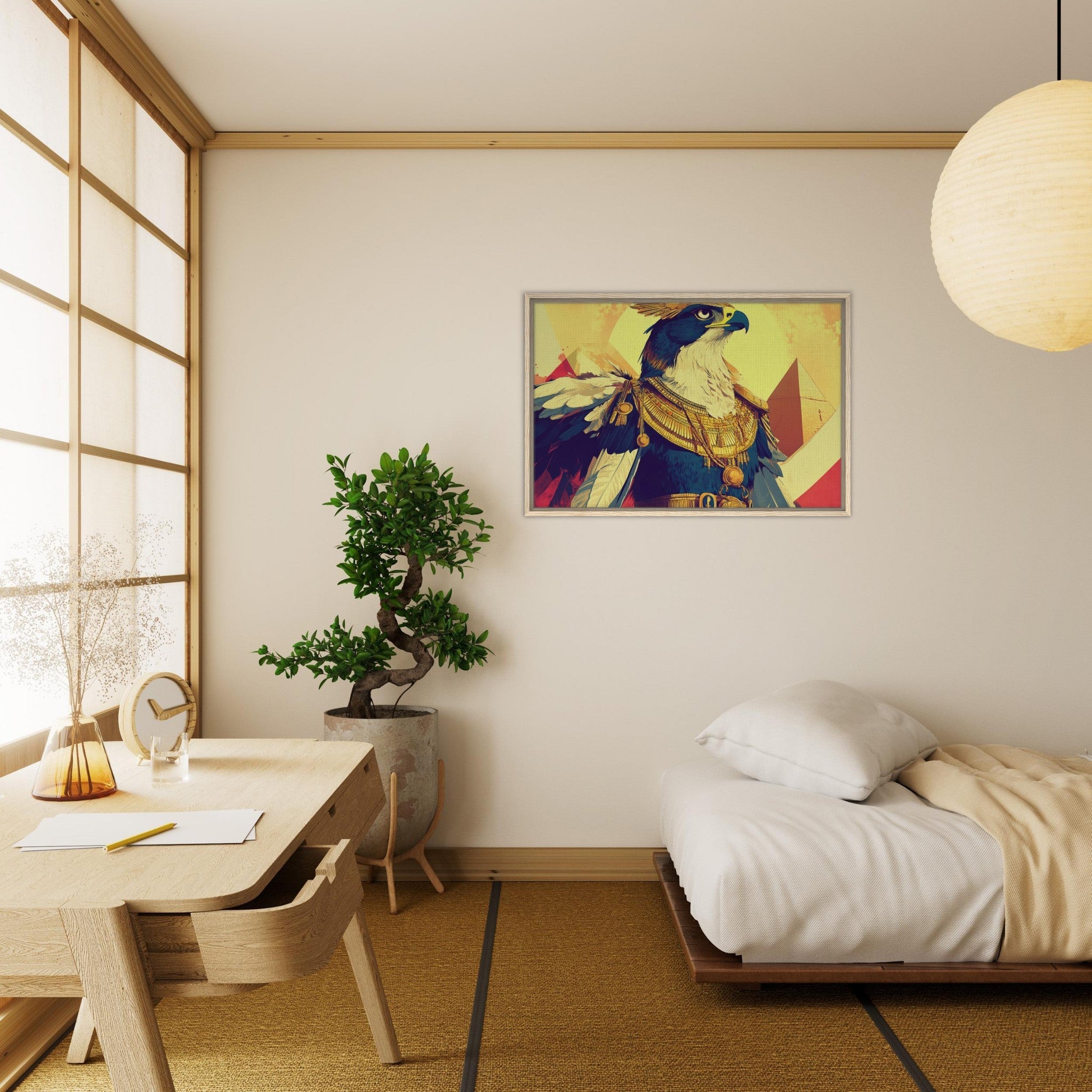 Framed Canvas Landscape - Ancient Egyptian Falcon God Horus A majestic far 5 - Shop Ai Art WebShop - Digital Art online Store