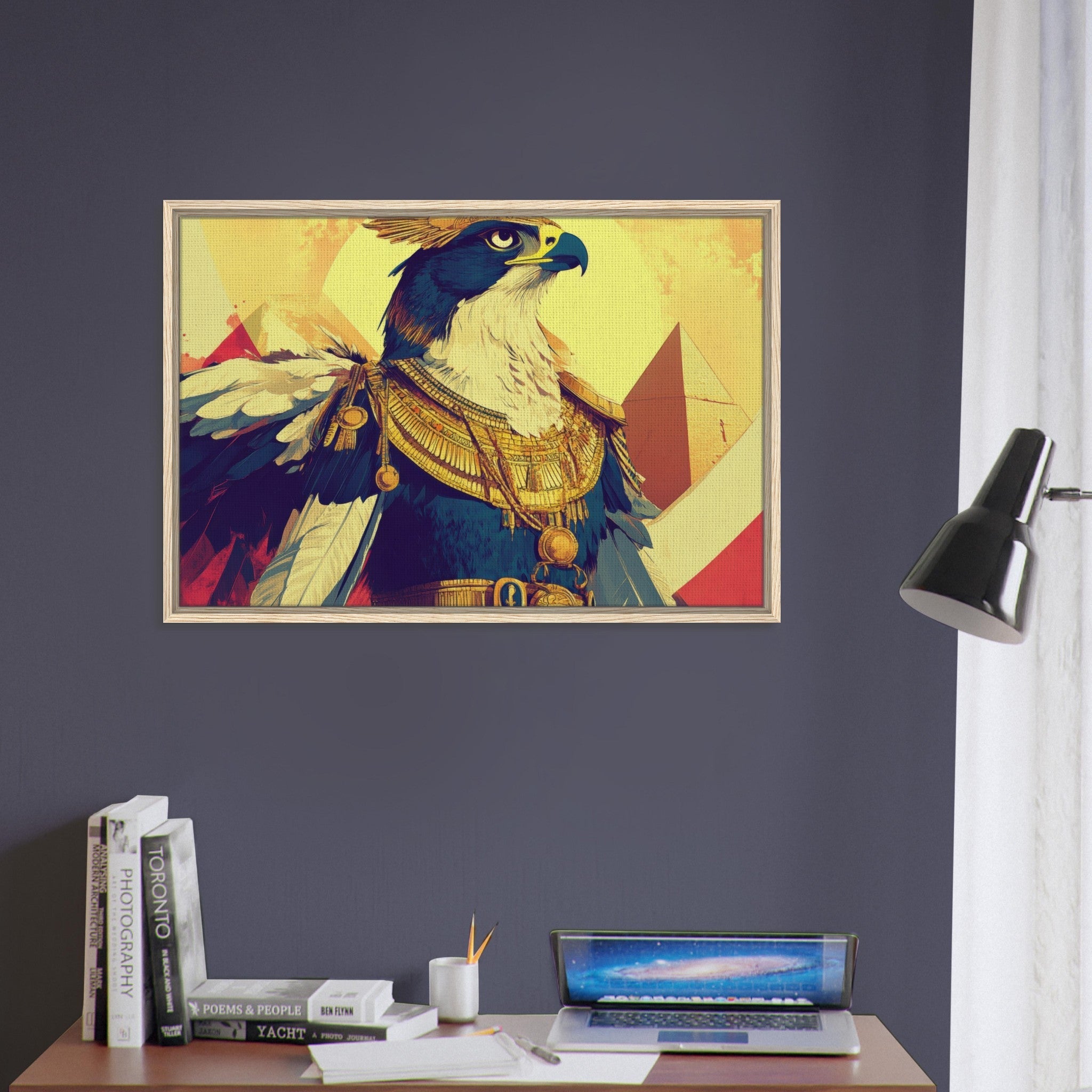 Framed Canvas Landscape - Ancient Egyptian Falcon God Horus A majestic far 5 - Shop Ai Art WebShop - Digital Art online Store