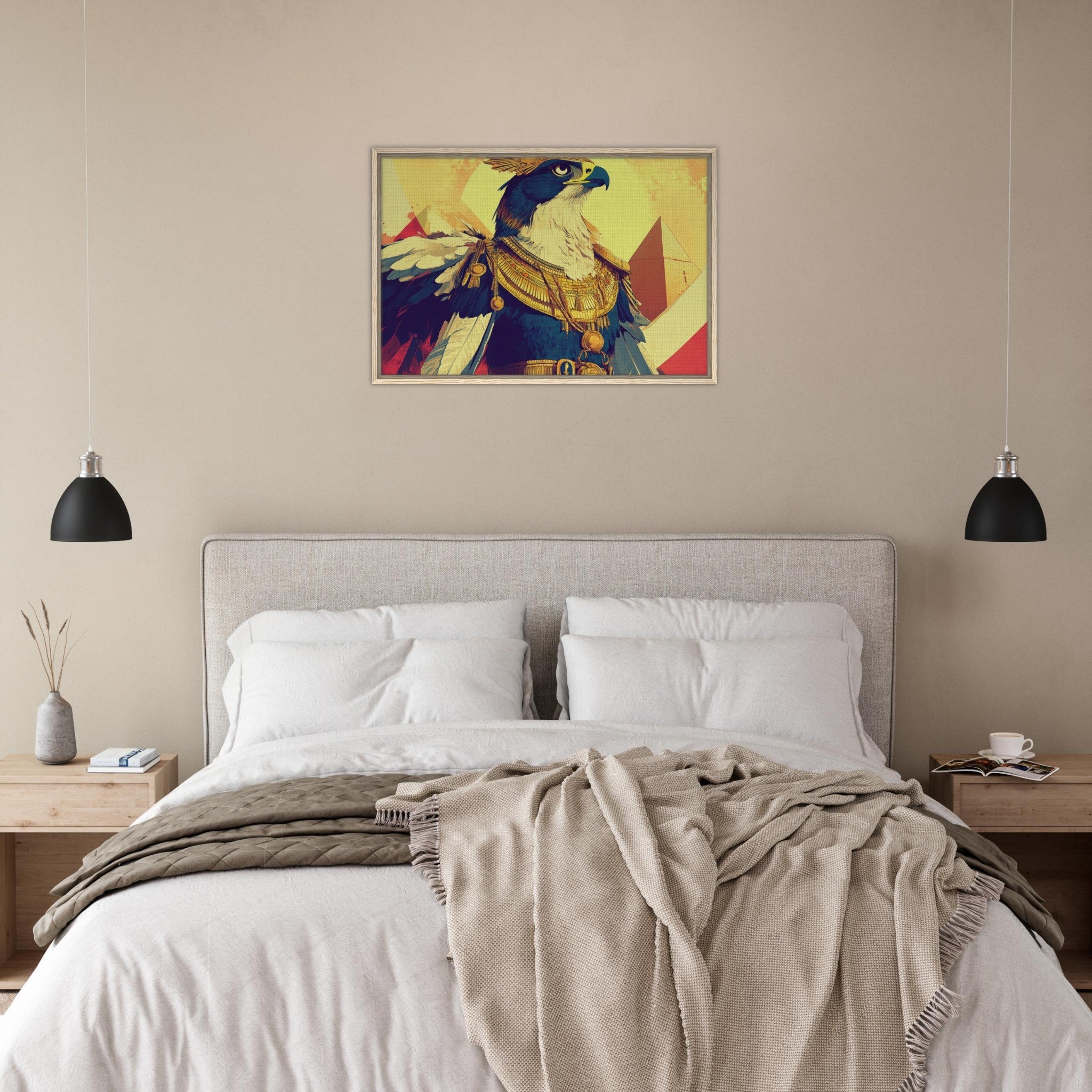 Framed Canvas Landscape - Ancient Egyptian Falcon God Horus A majestic far 5 - Shop Ai Art WebShop - Digital Art online Store