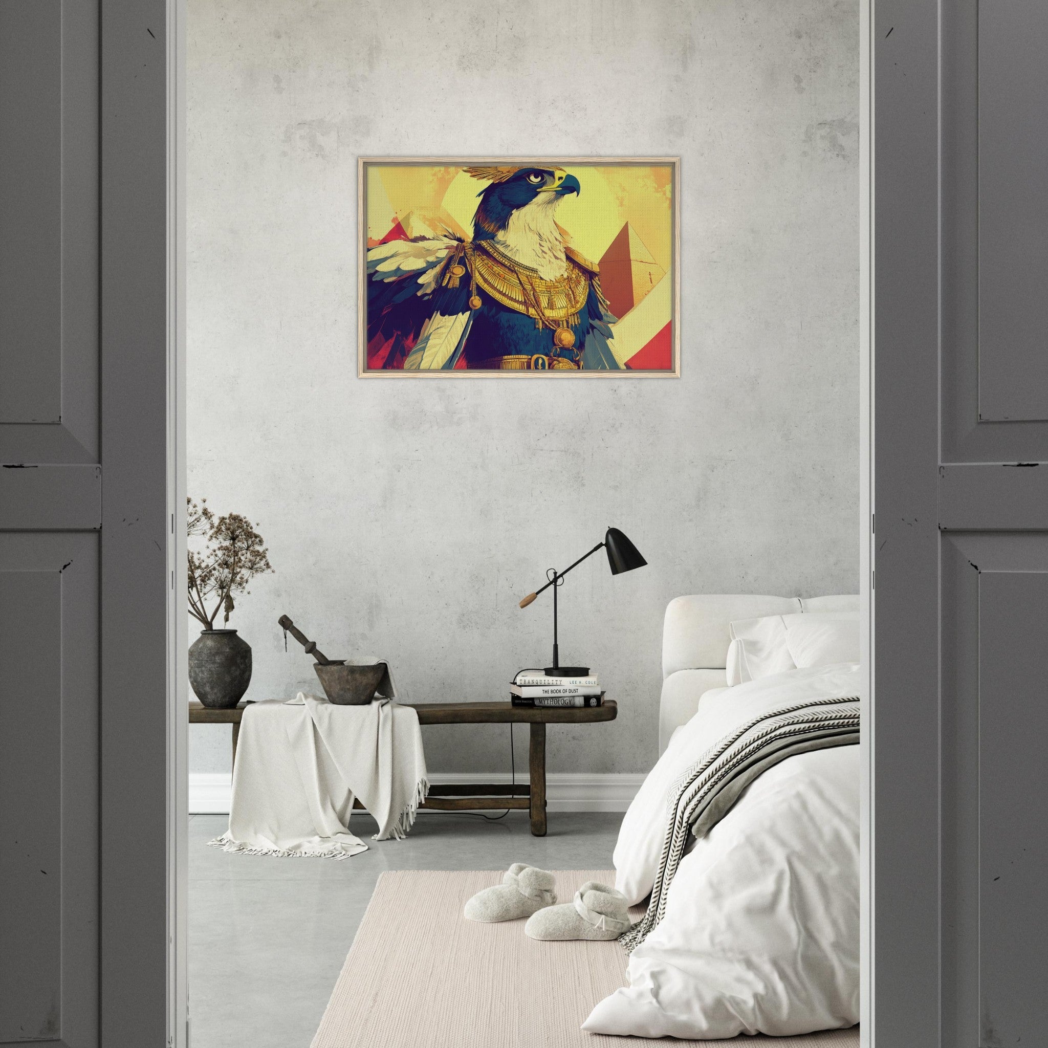 Framed Canvas Landscape - Ancient Egyptian Falcon God Horus A majestic far 5 - Shop Ai Art WebShop - Digital Art online Store