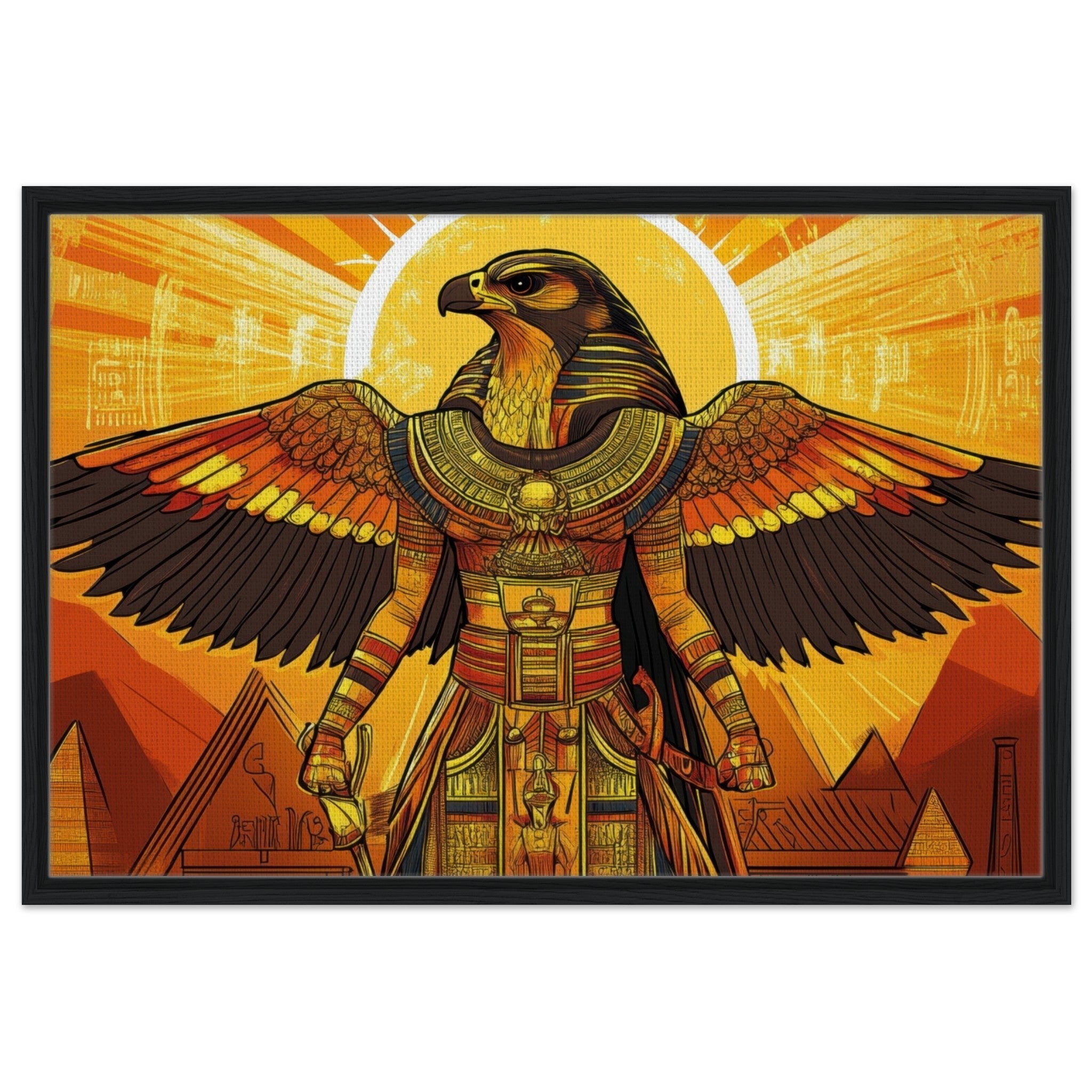 Framed Canvas Landscape - Ancient Egyptian Falcon God Horus A majestic far 7 - Shop Ai Art WebShop - Digital Art online Store
