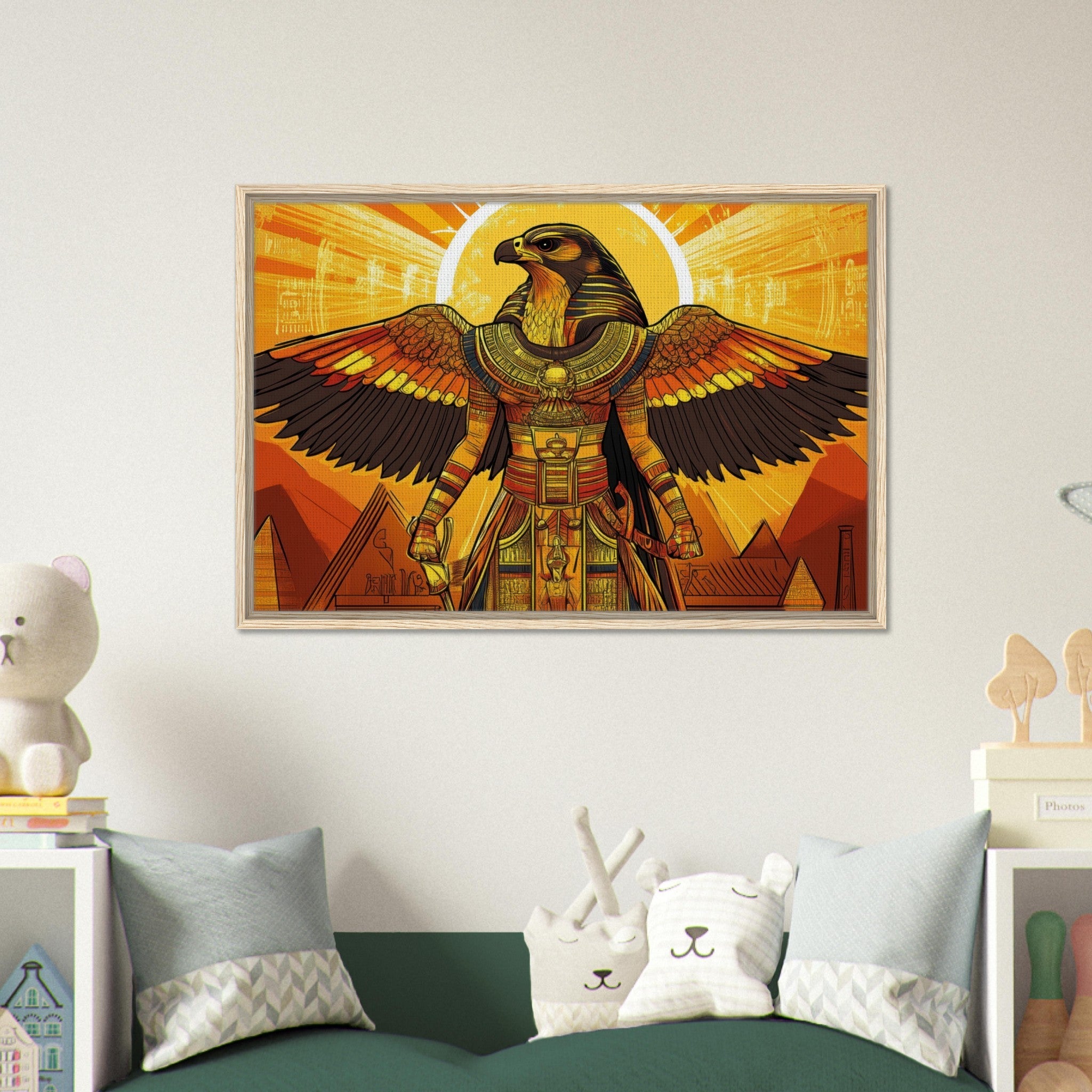 Framed Canvas Landscape - Ancient Egyptian Falcon God Horus A majestic far 7 - Shop Ai Art WebShop - Digital Art online Store