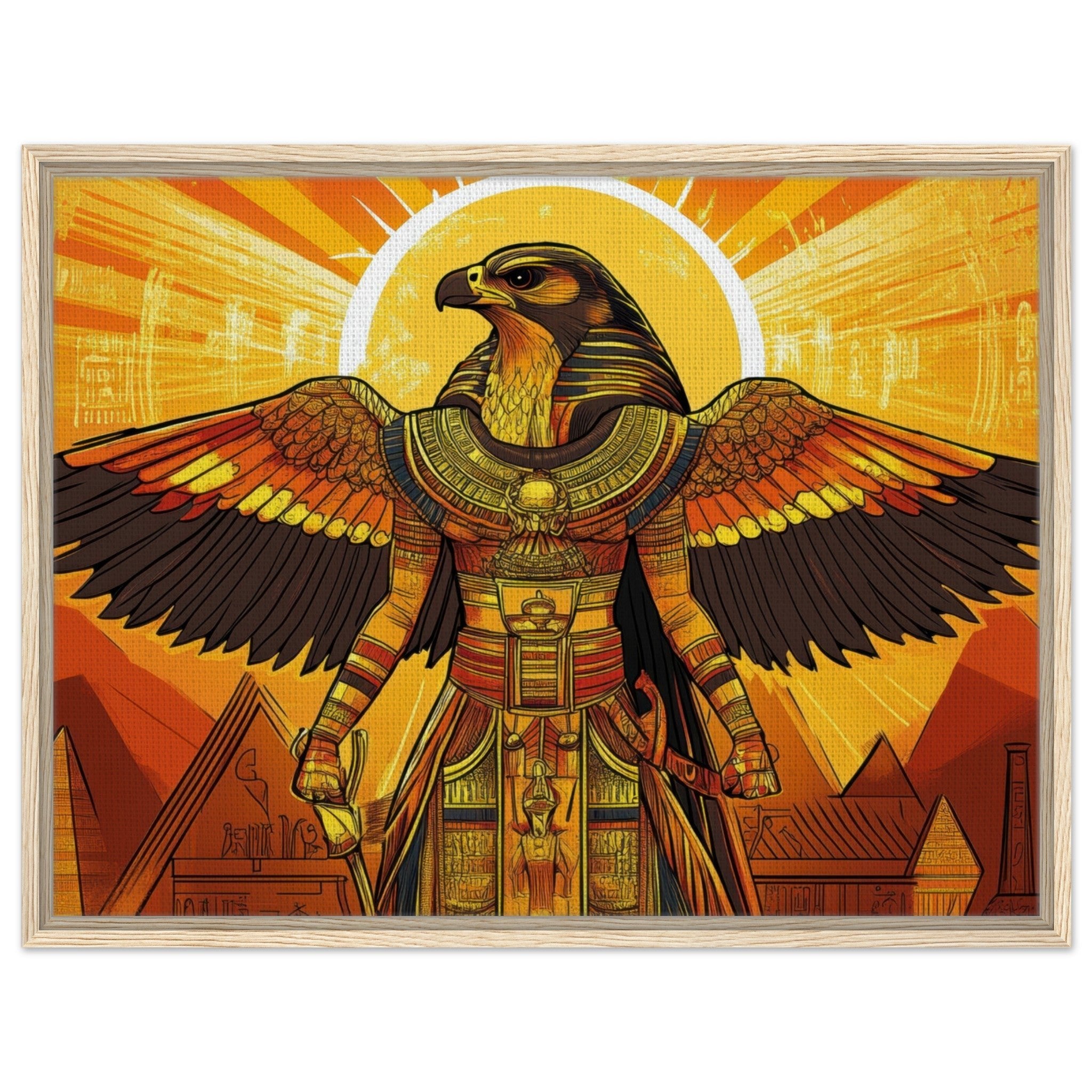 Framed Canvas Landscape - Ancient Egyptian Falcon God Horus A majestic far 7 - Shop Ai Art WebShop - Digital Art online Store