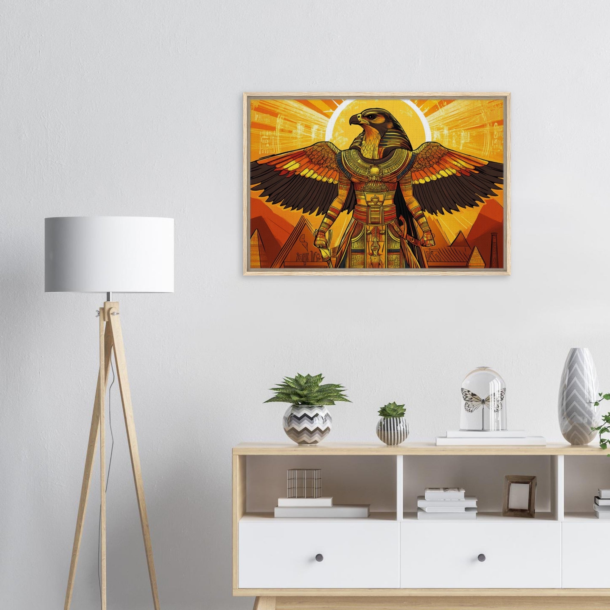 Framed Canvas Landscape - Ancient Egyptian Falcon God Horus A majestic far 7 - Shop Ai Art WebShop - Digital Art online Store