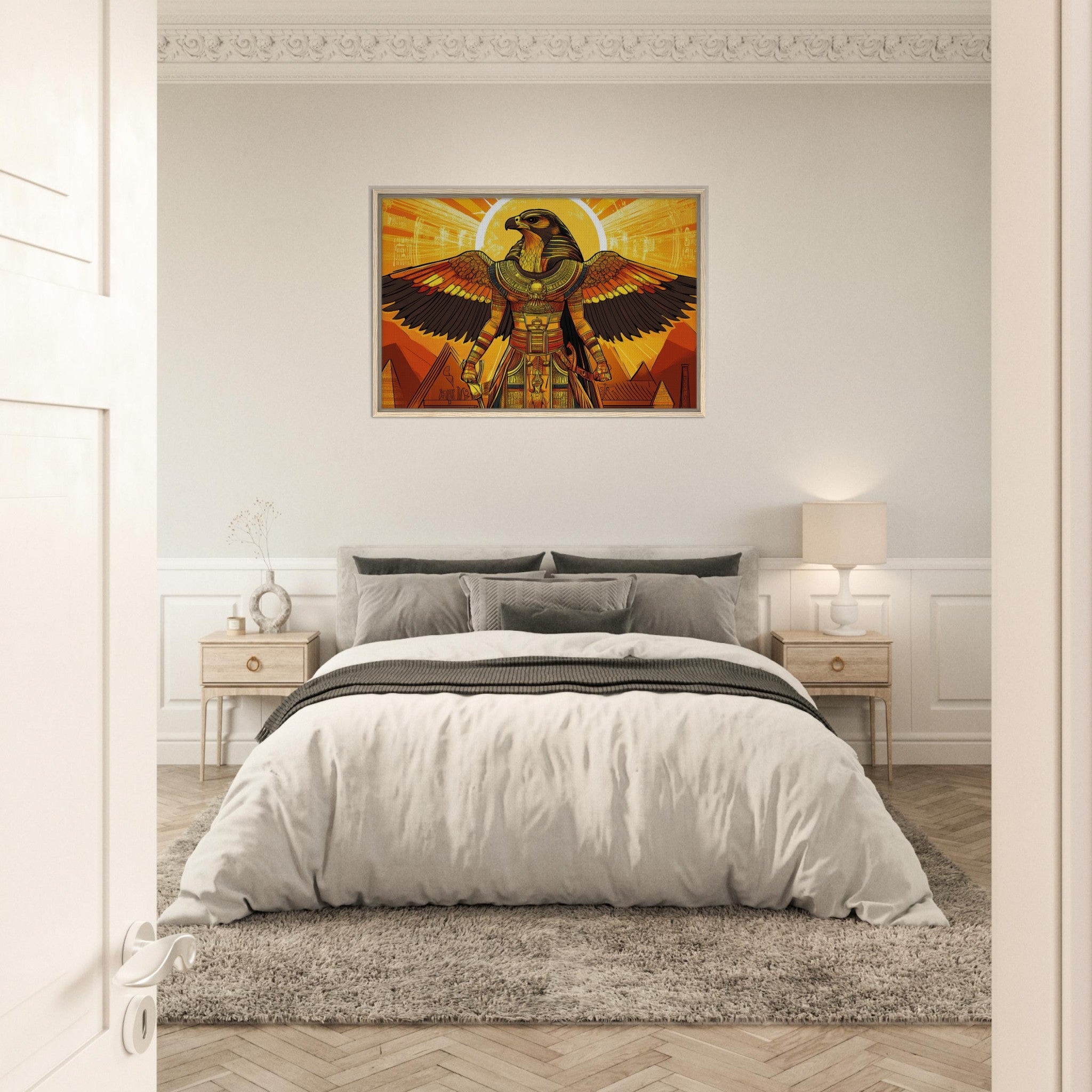 Framed Canvas Landscape - Ancient Egyptian Falcon God Horus A majestic far 7 - Shop Ai Art WebShop - Digital Art online Store