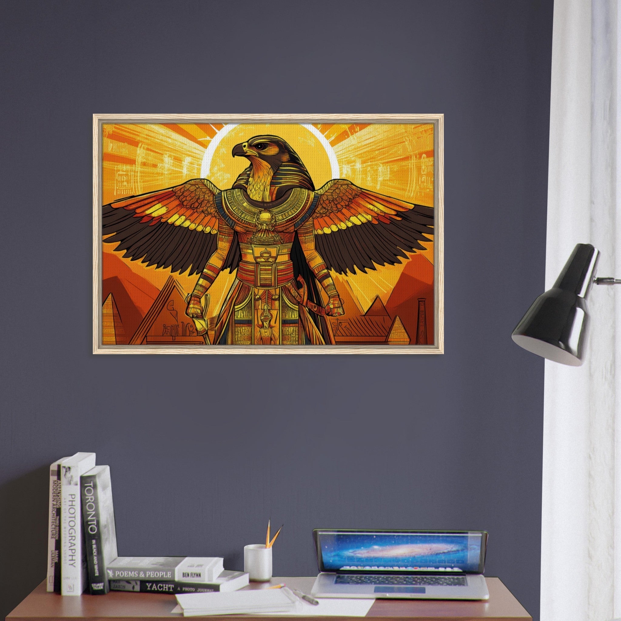 Framed Canvas Landscape - Ancient Egyptian Falcon God Horus A majestic far 7 - Shop Ai Art WebShop - Digital Art online Store