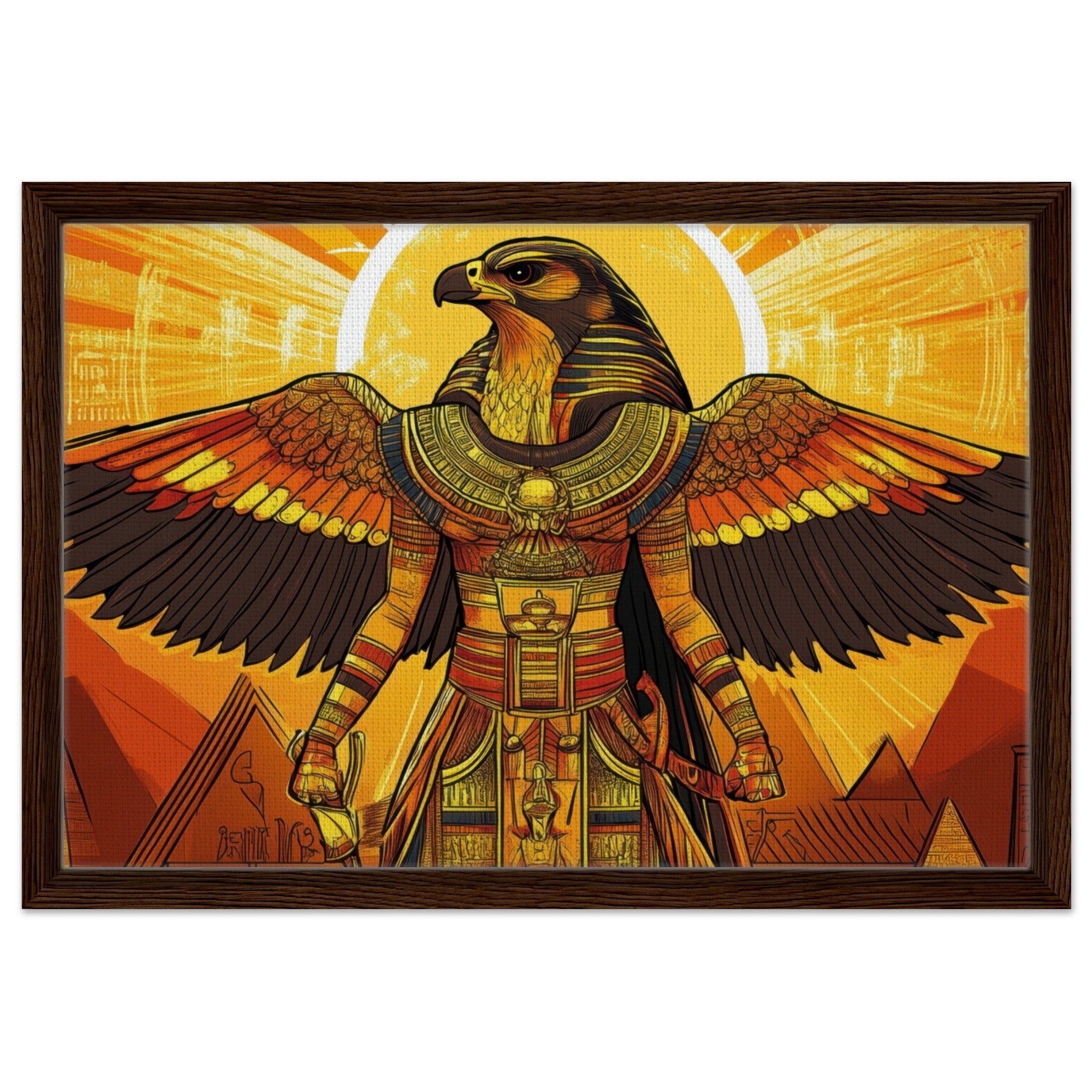 Framed Canvas Landscape - Ancient Egyptian Falcon God Horus A majestic far 7 - Shop Ai Art WebShop - Digital Art online Store