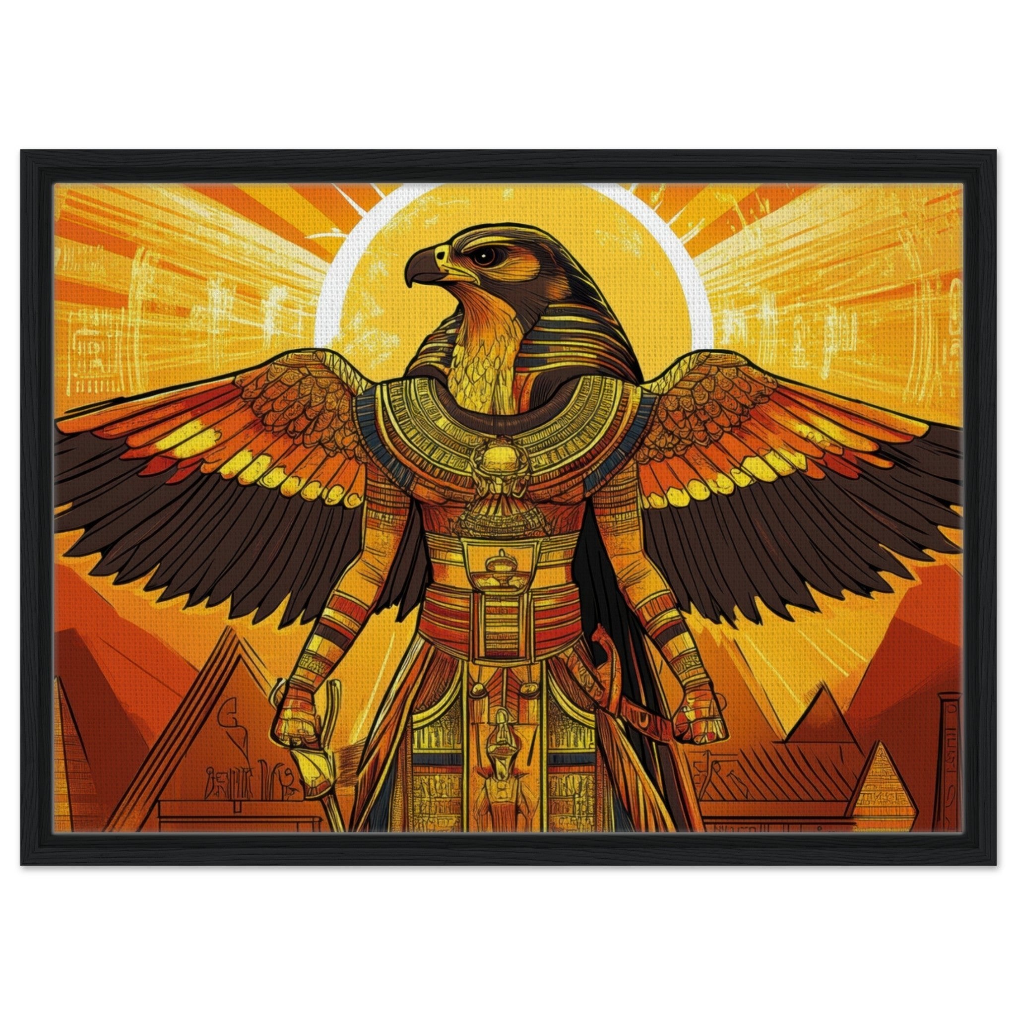 Framed Canvas Landscape - Ancient Egyptian Falcon God Horus A majestic far 7 - Shop Ai Art WebShop - Digital Art online Store