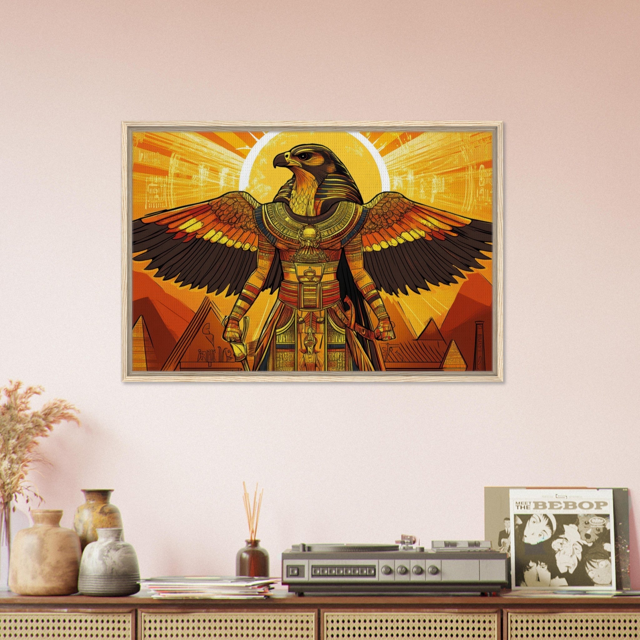 Framed Canvas Landscape - Ancient Egyptian Falcon God Horus A majestic far 7 - Shop Ai Art WebShop - Digital Art online Store