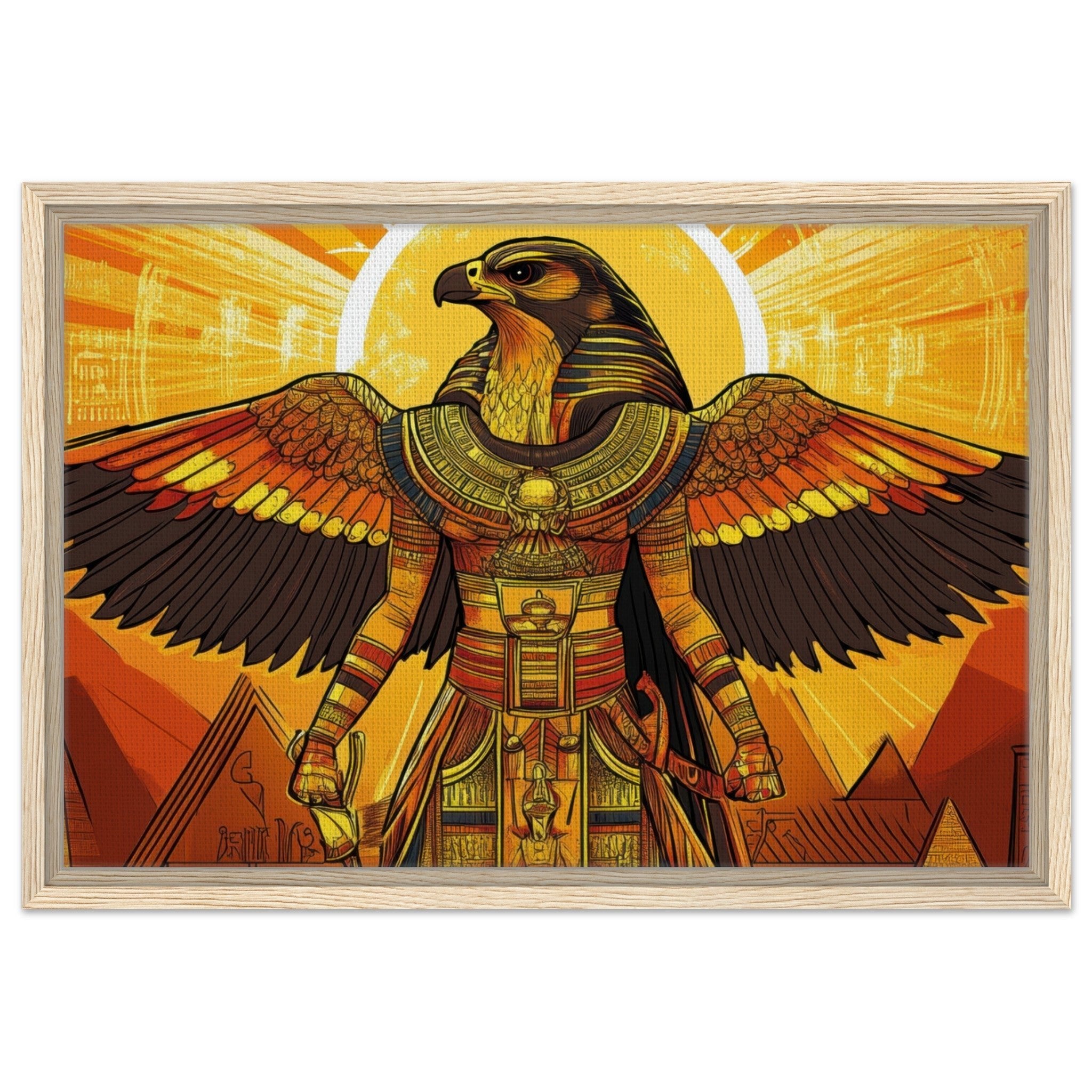 Framed Canvas Landscape - Ancient Egyptian Falcon God Horus A majestic far 7 - Shop Ai Art WebShop - Digital Art online Store