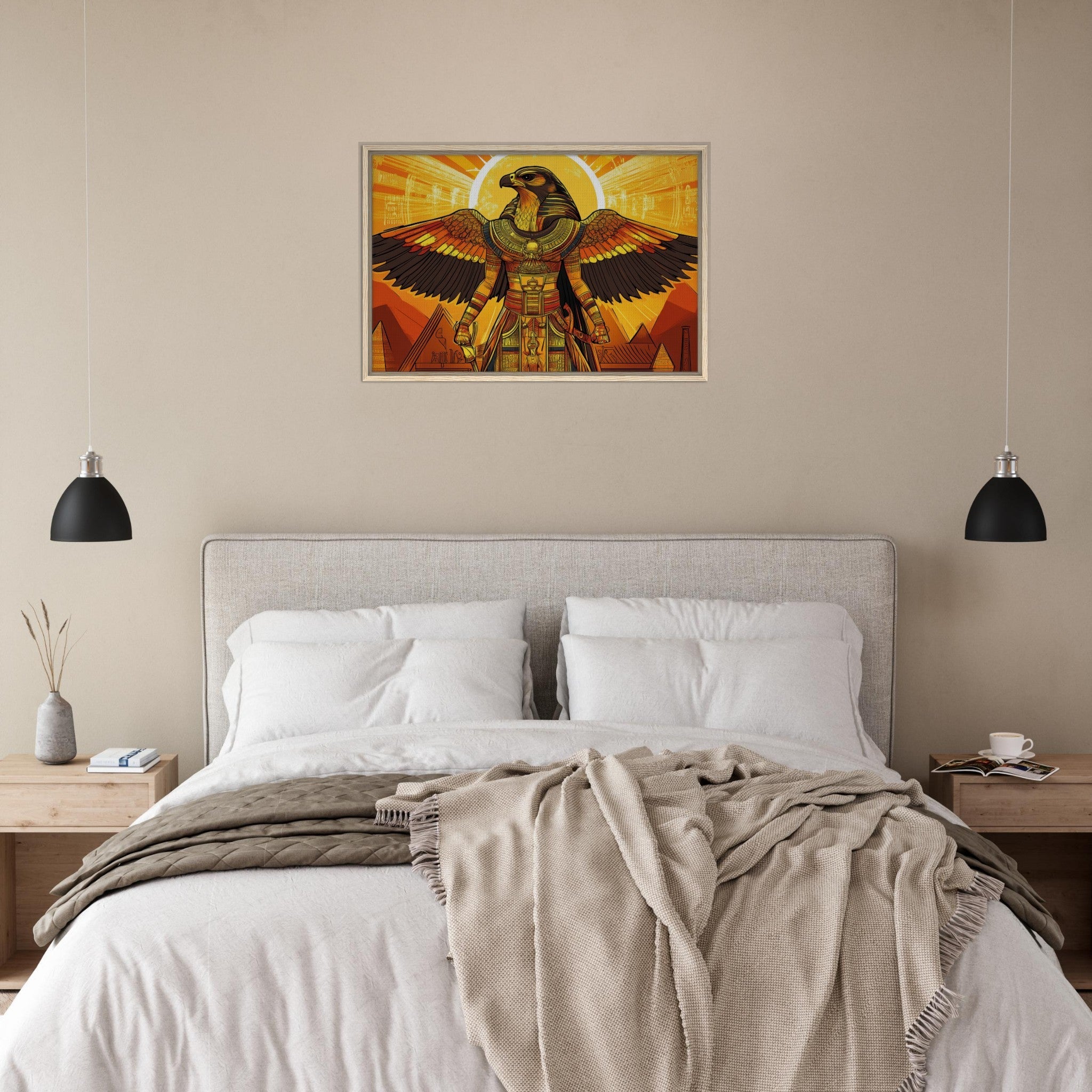 Framed Canvas Landscape - Ancient Egyptian Falcon God Horus A majestic far 7 - Shop Ai Art WebShop - Digital Art online Store