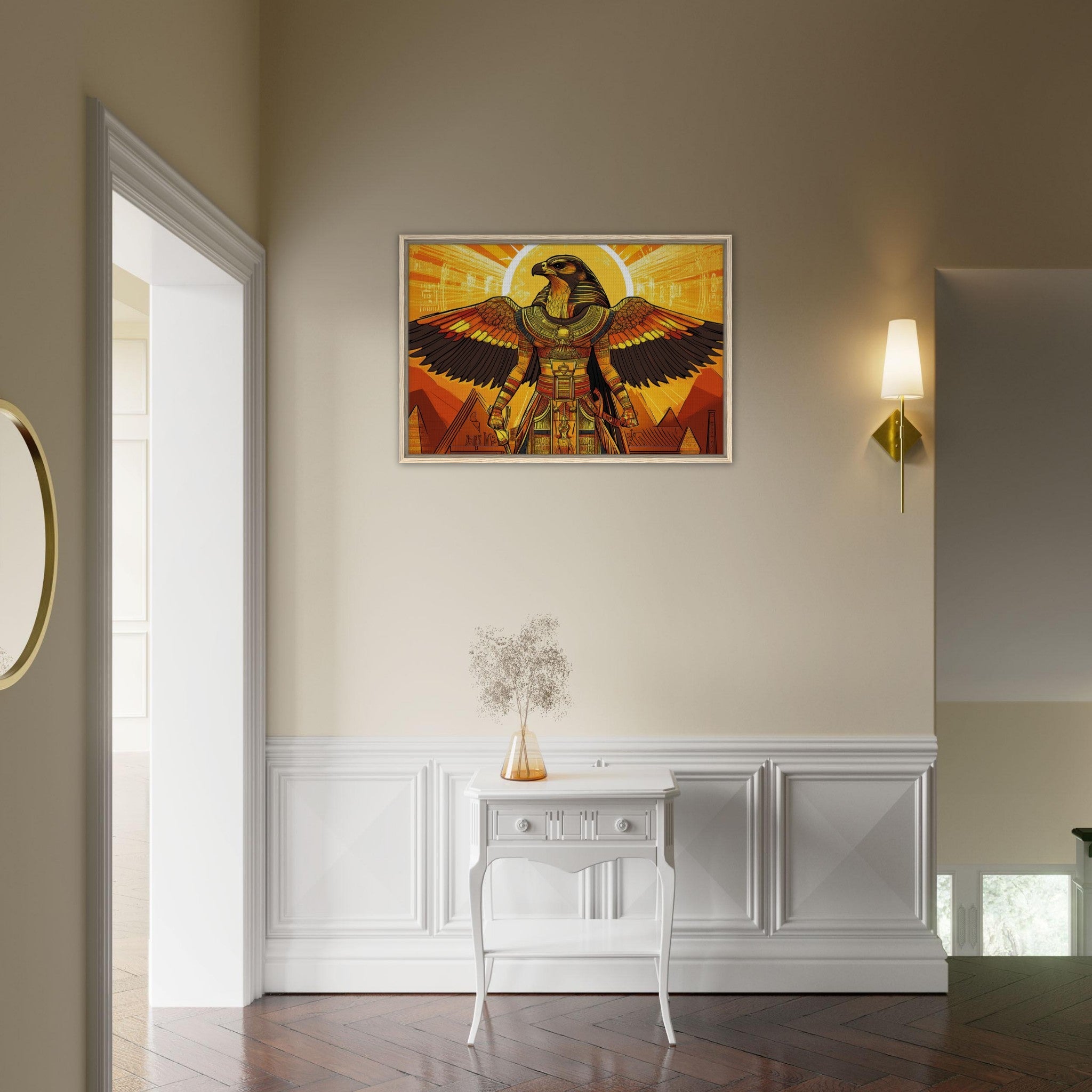 Framed Canvas Landscape - Ancient Egyptian Falcon God Horus A majestic far 7 - Shop Ai Art WebShop - Digital Art online Store