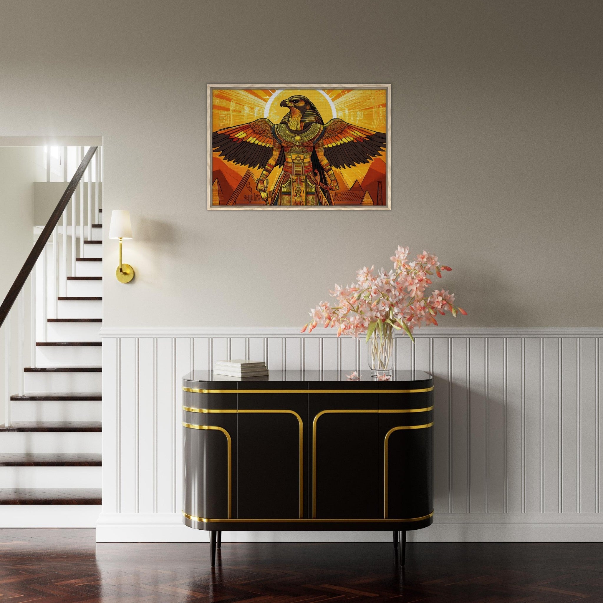 Framed Canvas Landscape - Ancient Egyptian Falcon God Horus A majestic far 7 - Shop Ai Art WebShop - Digital Art online Store