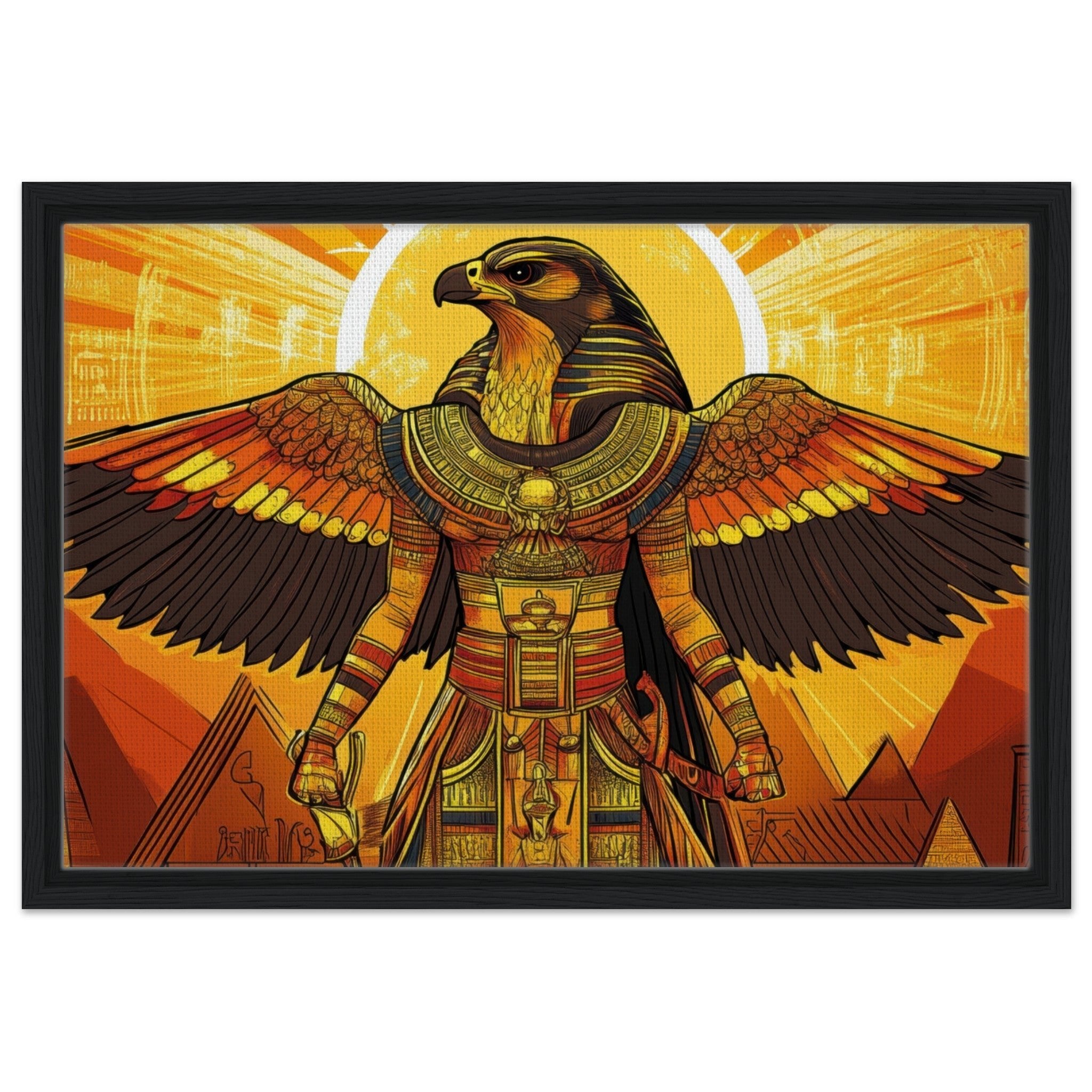 Framed Canvas Landscape - Ancient Egyptian Falcon God Horus A majestic far 7 - Shop Ai Art WebShop - Digital Art online Store