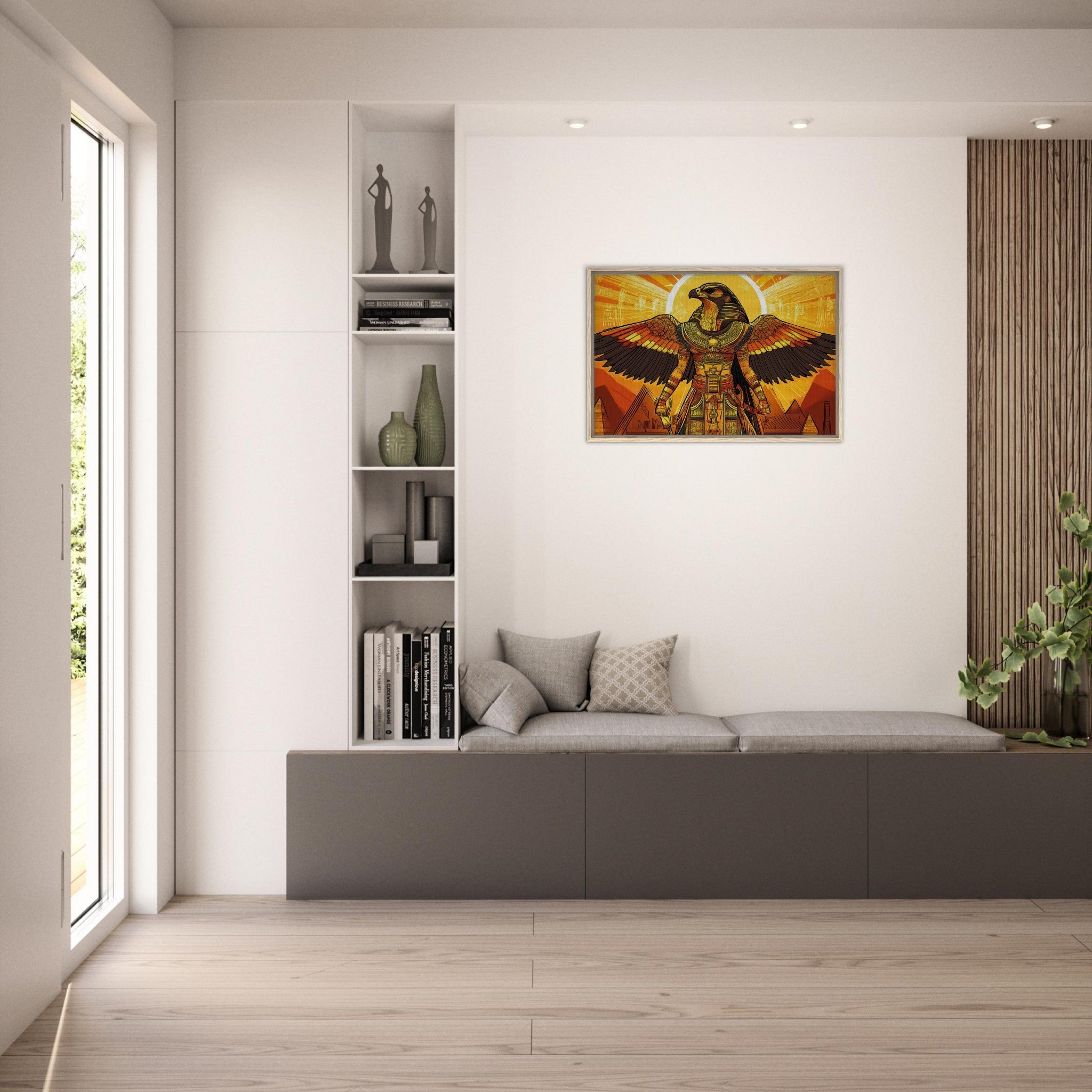 Framed Canvas Landscape - Ancient Egyptian Falcon God Horus A majestic far 7 - Shop Ai Art WebShop - Digital Art online Store