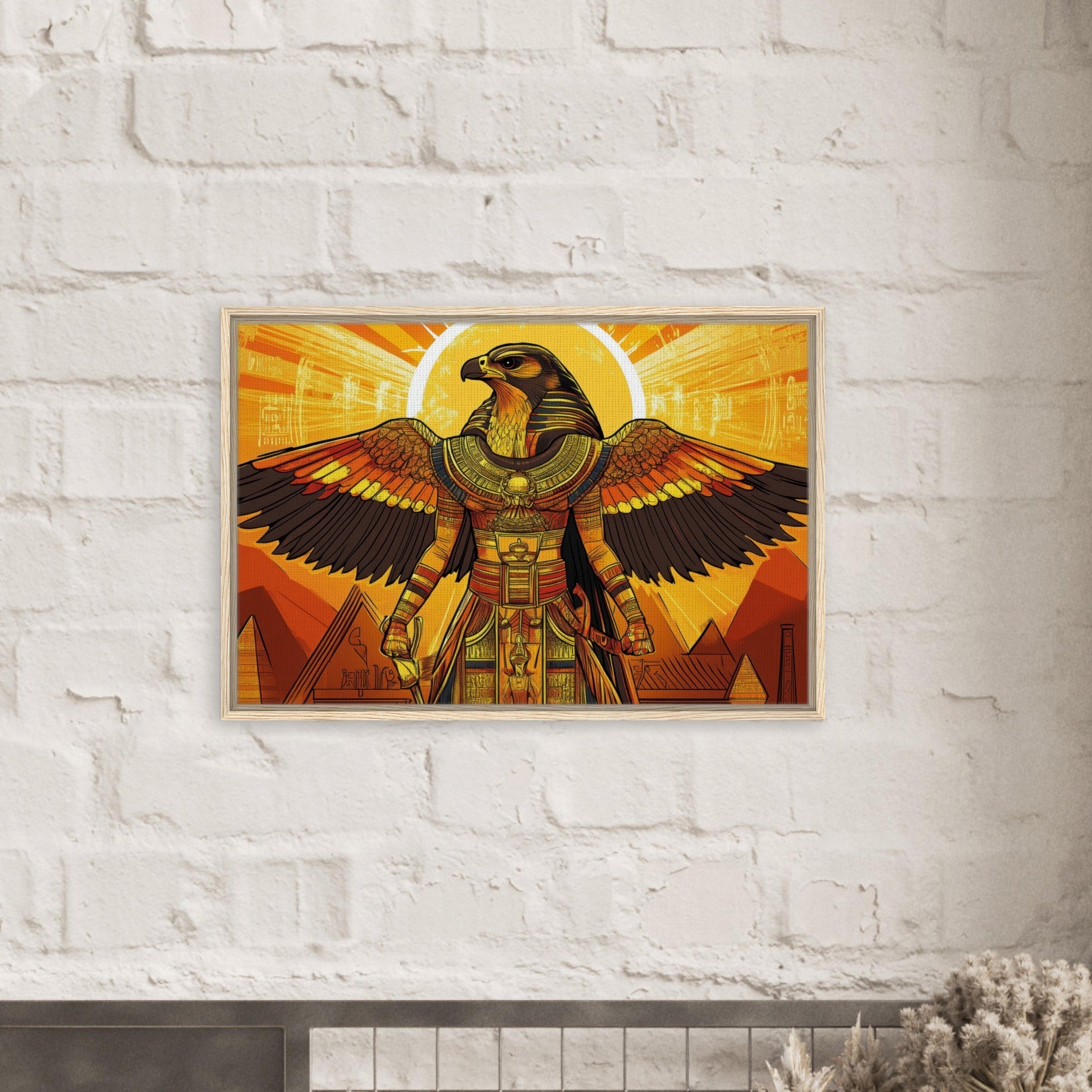 Framed Canvas Landscape - Ancient Egyptian Falcon God Horus A majestic far 7 - Shop Ai Art WebShop - Digital Art online Store