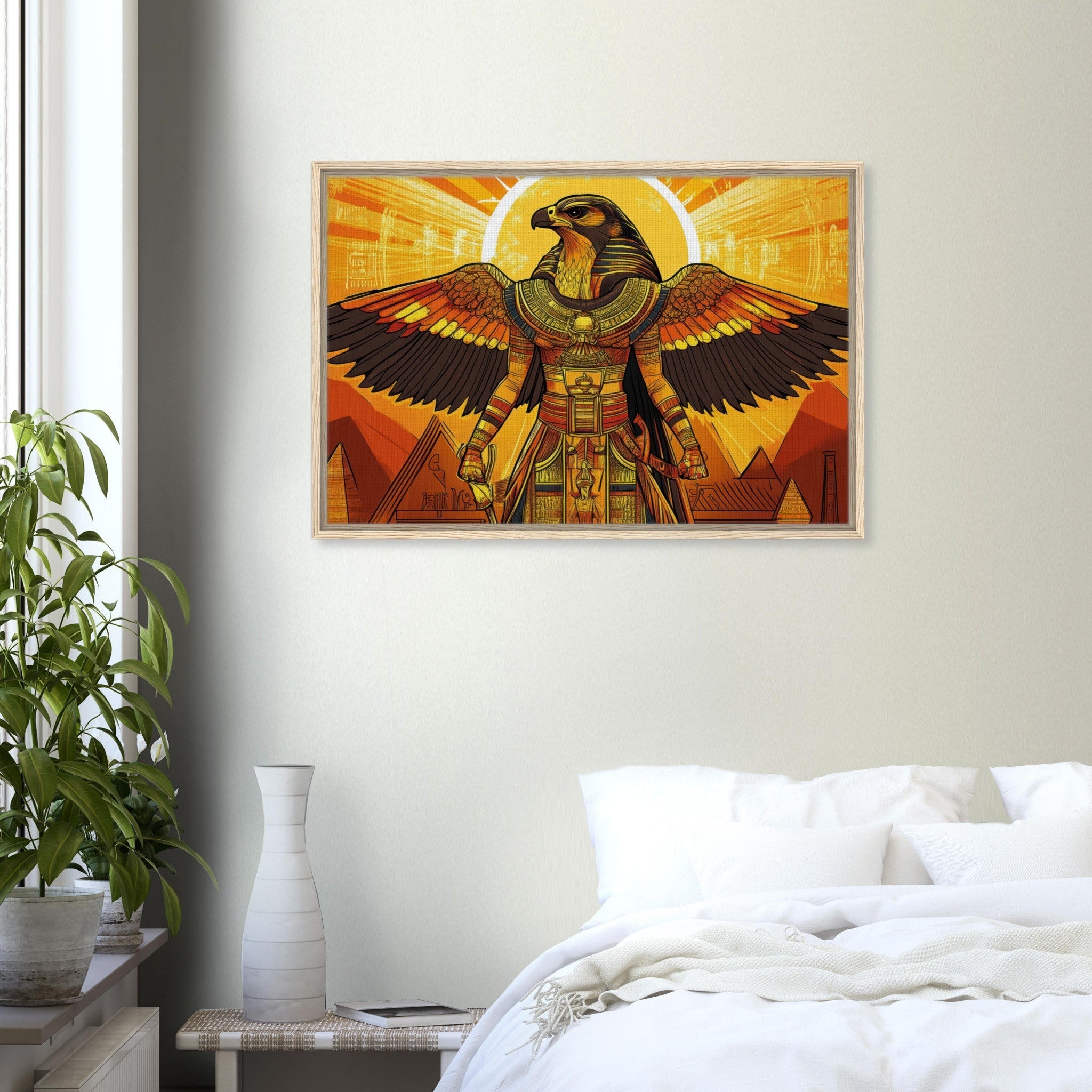 Framed Canvas Landscape - Ancient Egyptian Falcon God Horus A majestic far 7 - Shop Ai Art WebShop - Digital Art online Store