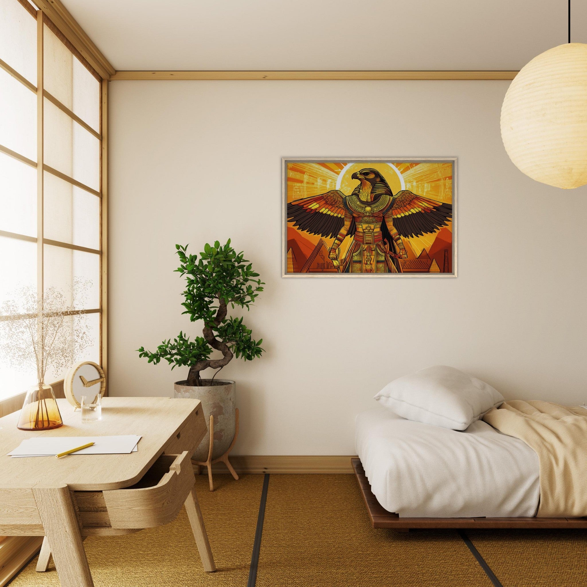 Framed Canvas Landscape - Ancient Egyptian Falcon God Horus A majestic far 7 - Shop Ai Art WebShop - Digital Art online Store