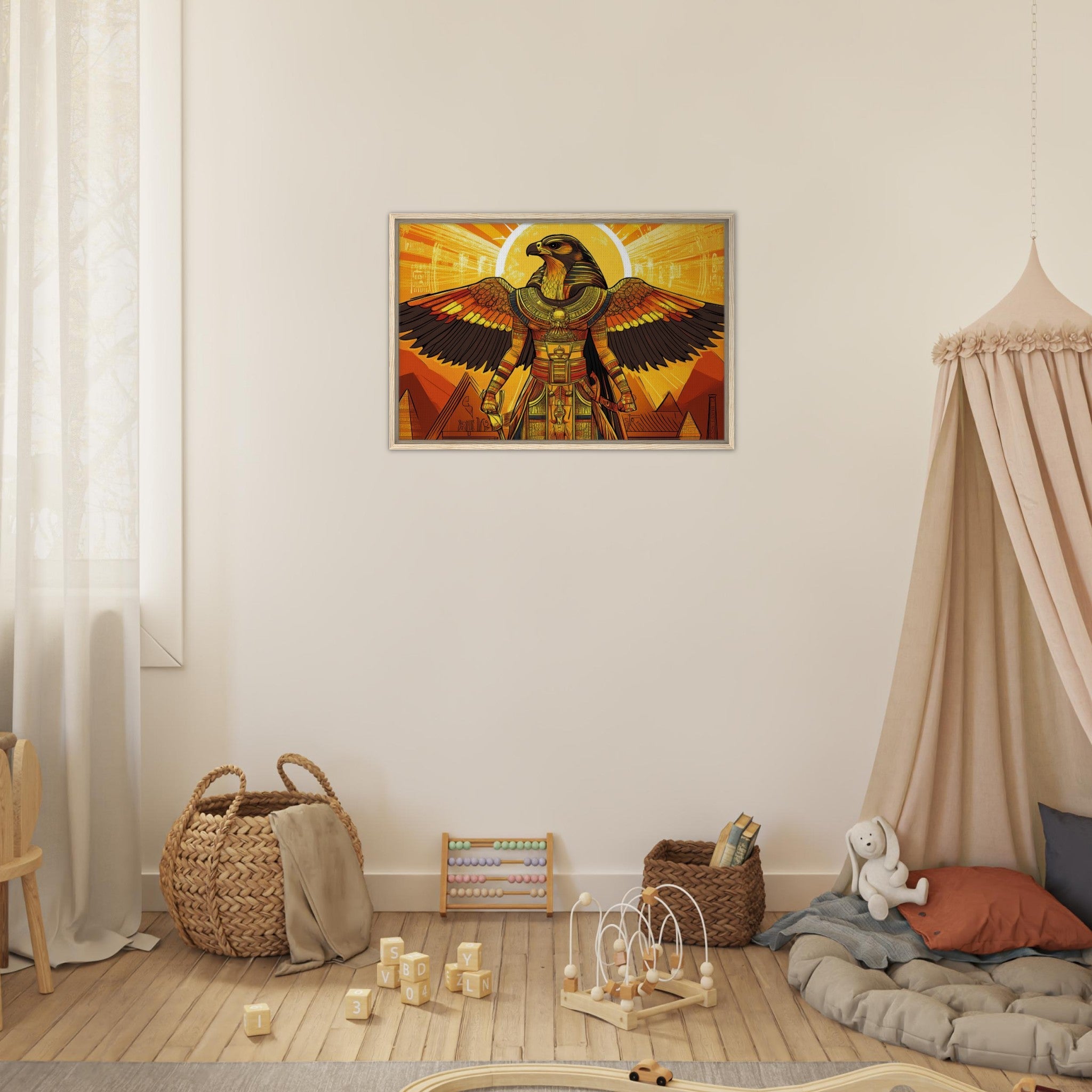 Framed Canvas Landscape - Ancient Egyptian Falcon God Horus A majestic far 7 - Shop Ai Art WebShop - Digital Art online Store