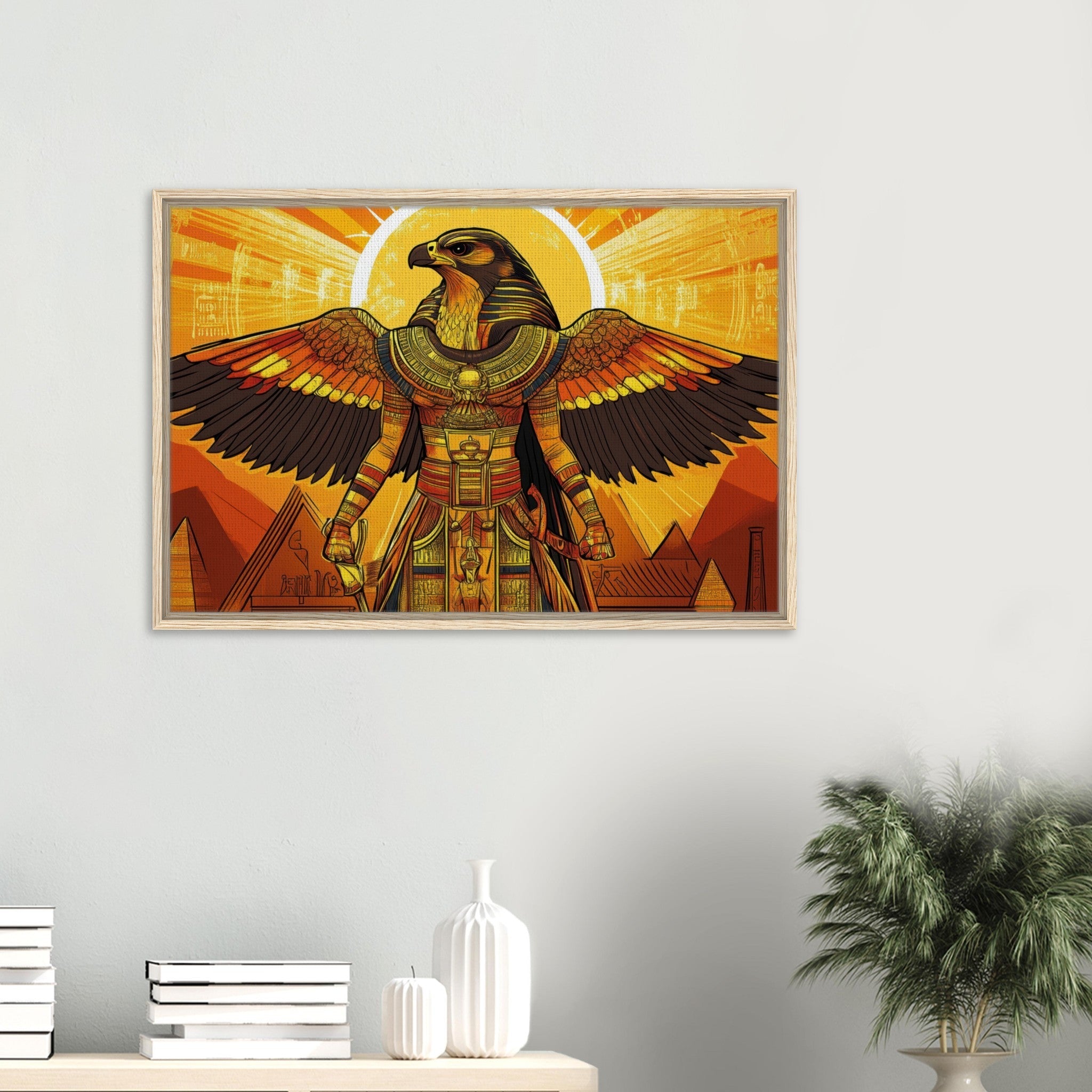 Framed Canvas Landscape - Ancient Egyptian Falcon God Horus A majestic far 7 - Shop Ai Art WebShop - Digital Art online Store