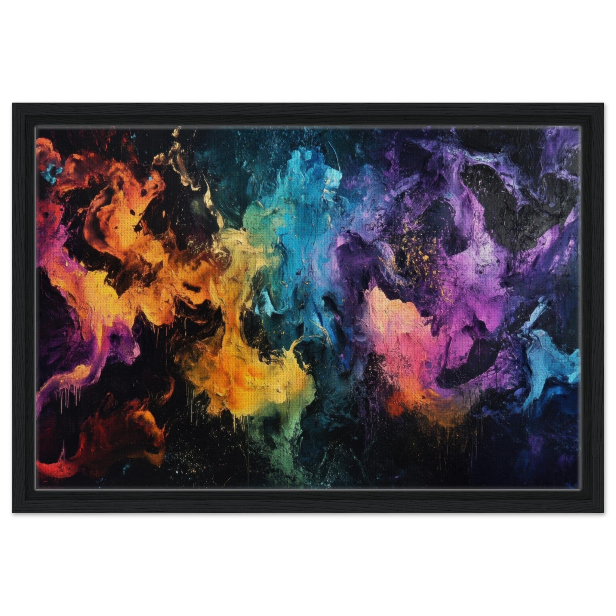 Framed Canvas Landscape - Chromatic Abyss A dark infinite void punctured - Shop Ai Art WebShop - Digital Art online Store