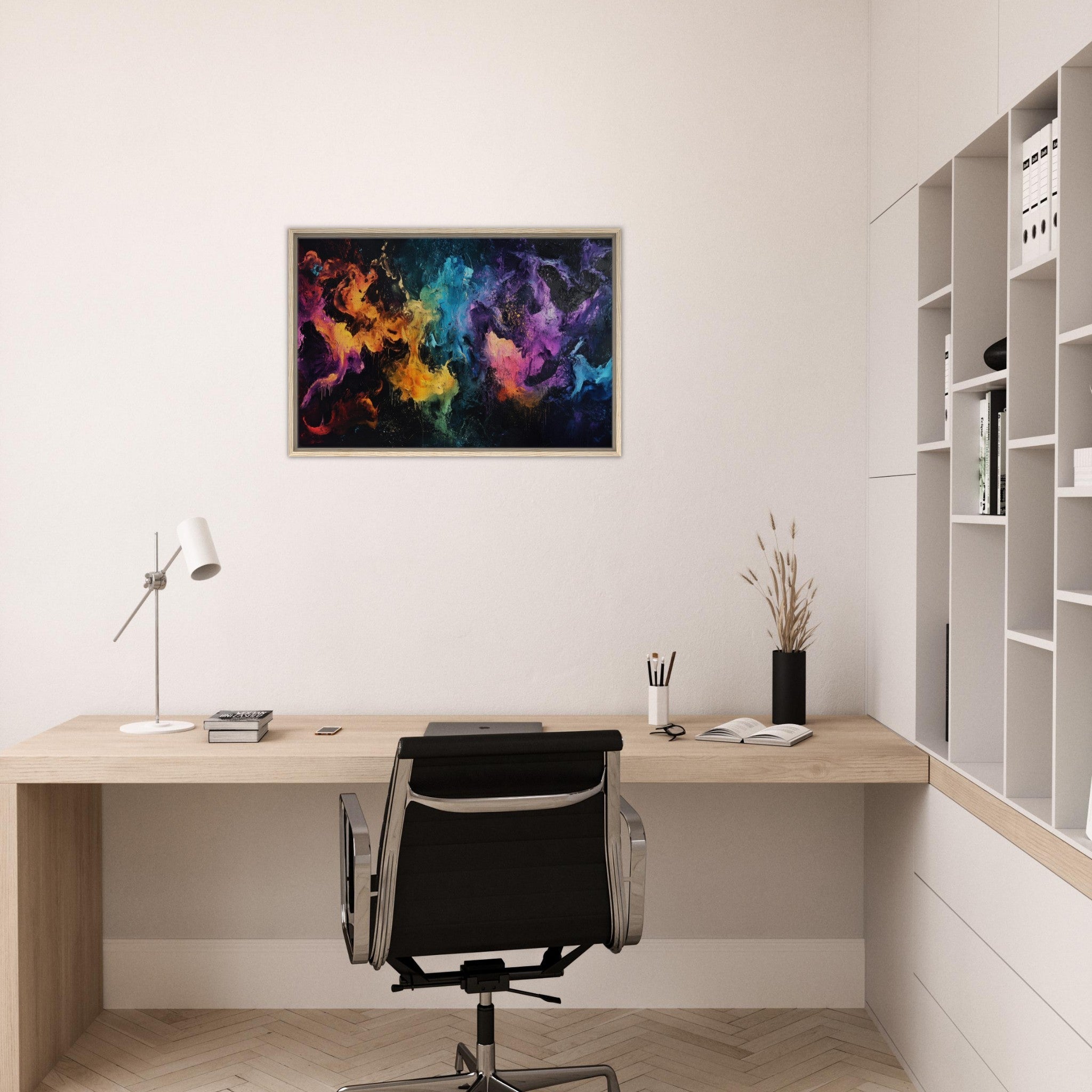 Framed Canvas Landscape - Chromatic Abyss A dark infinite void punctured - Shop Ai Art WebShop - Digital Art online Store