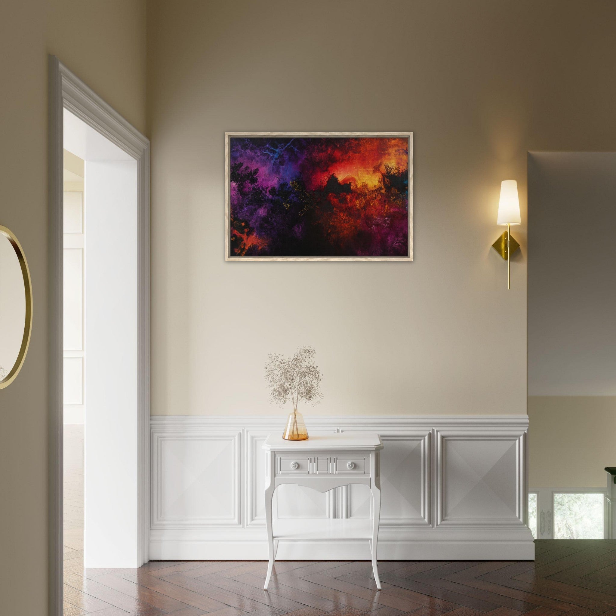 Framed Canvas Landscape - Chromatic Abyss A dark infinite void punctured 3 - Shop Ai Art WebShop - Digital Art online Store