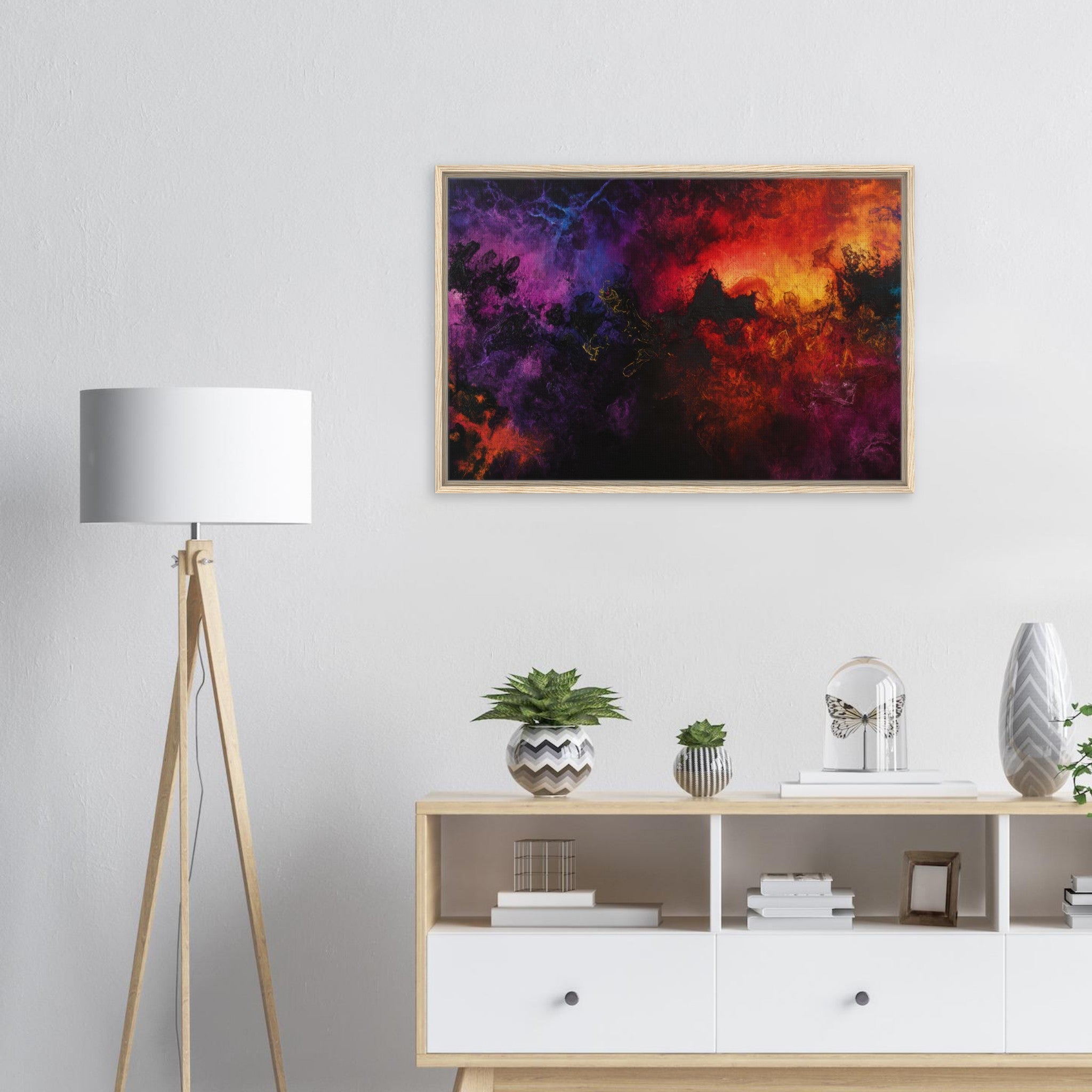 Framed Canvas Landscape - Chromatic Abyss A dark infinite void punctured 3 - Shop Ai Art WebShop - Digital Art online Store